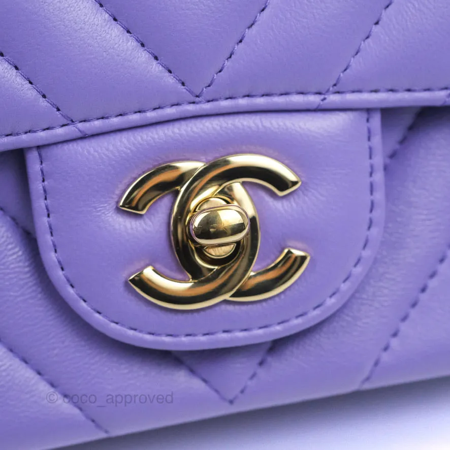 Chanel Mini Square Chevron Purple Lambskin Gold Hardware
