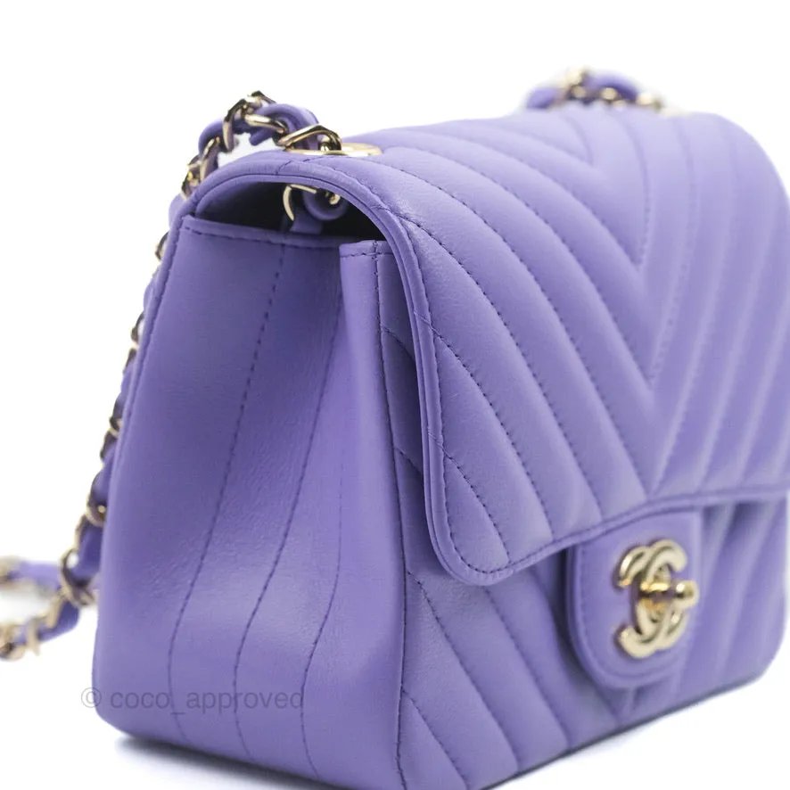 Chanel Mini Square Chevron Purple Lambskin Gold Hardware