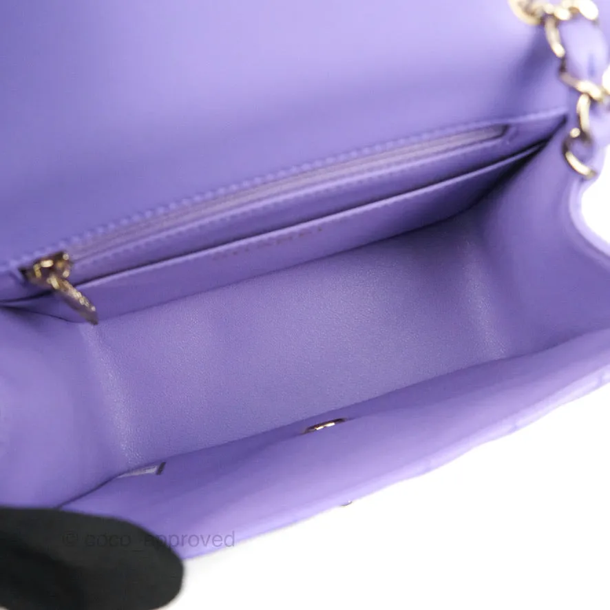 Chanel Mini Square Chevron Purple Lambskin Gold Hardware