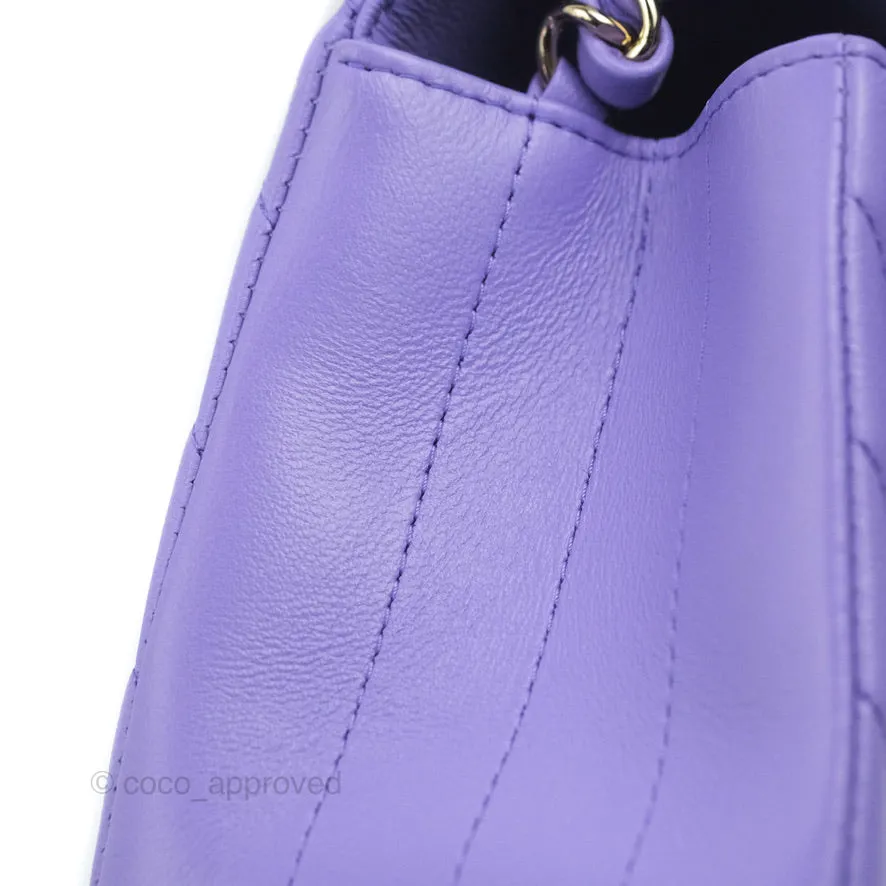 Chanel Mini Square Chevron Purple Lambskin Gold Hardware