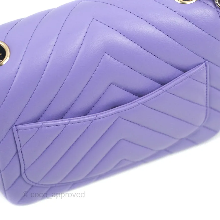 Chanel Mini Square Chevron Purple Lambskin Gold Hardware