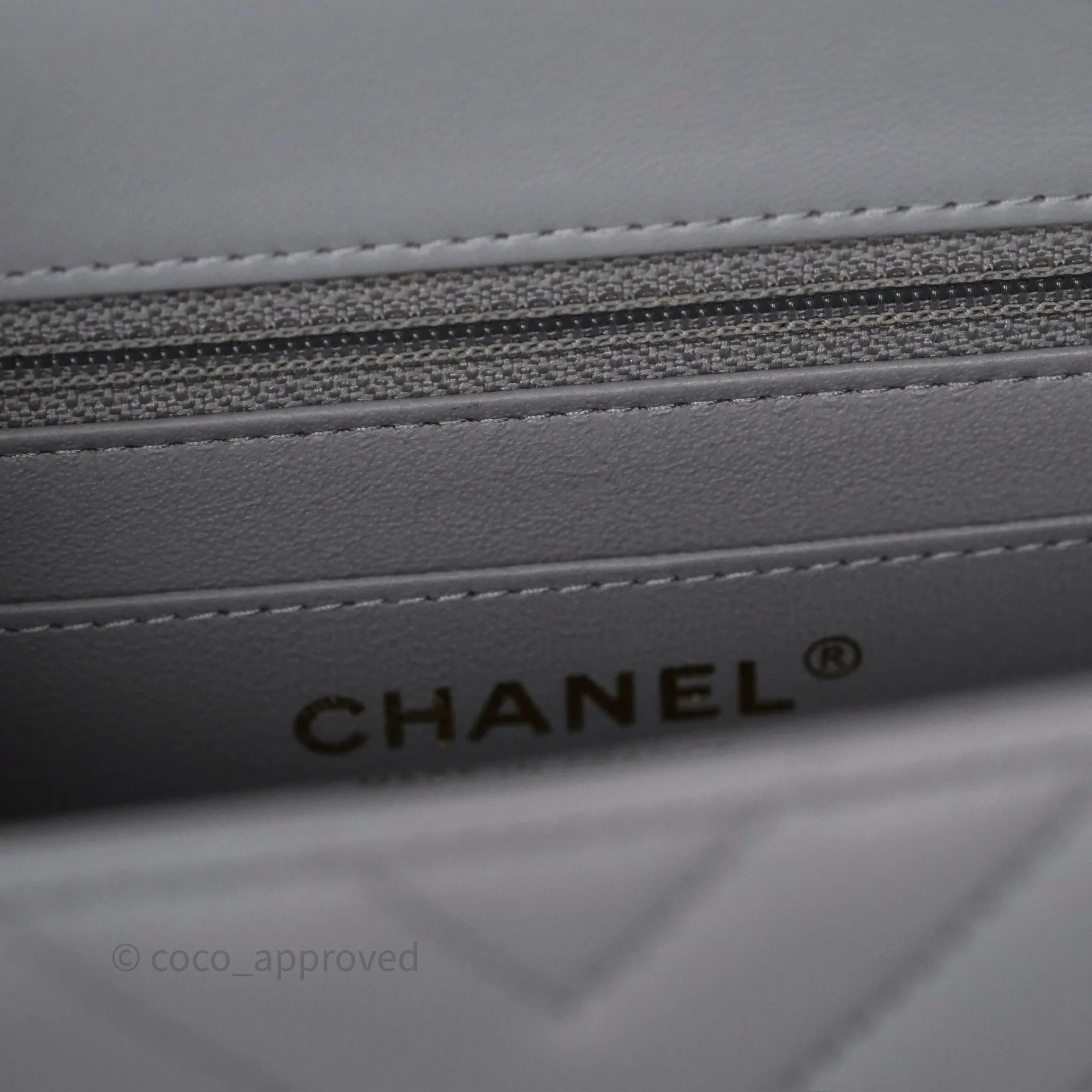 Chanel Mini Square Flap Chevron Grey Lambskin Gold Hardware