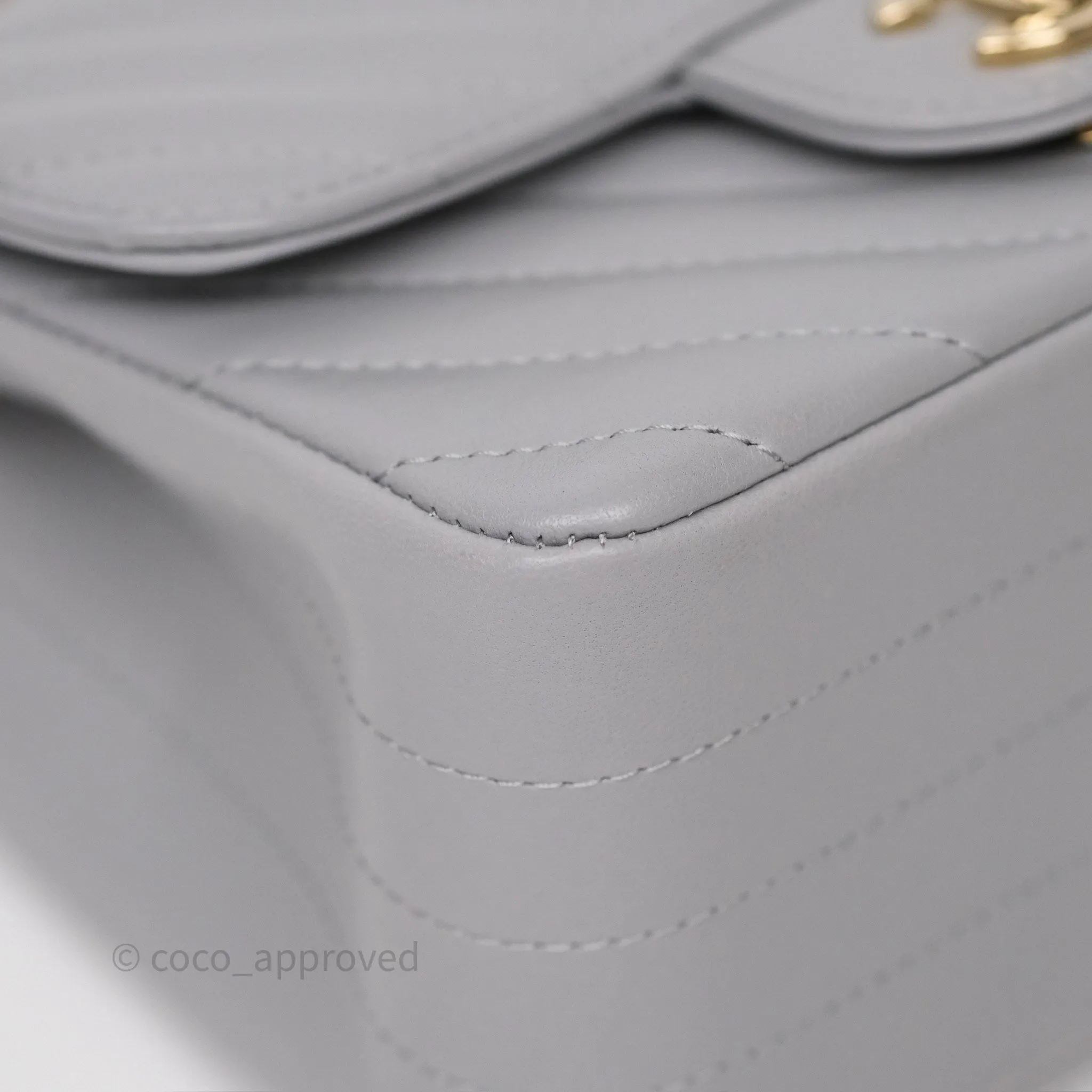 Chanel Mini Square Flap Chevron Grey Lambskin Gold Hardware