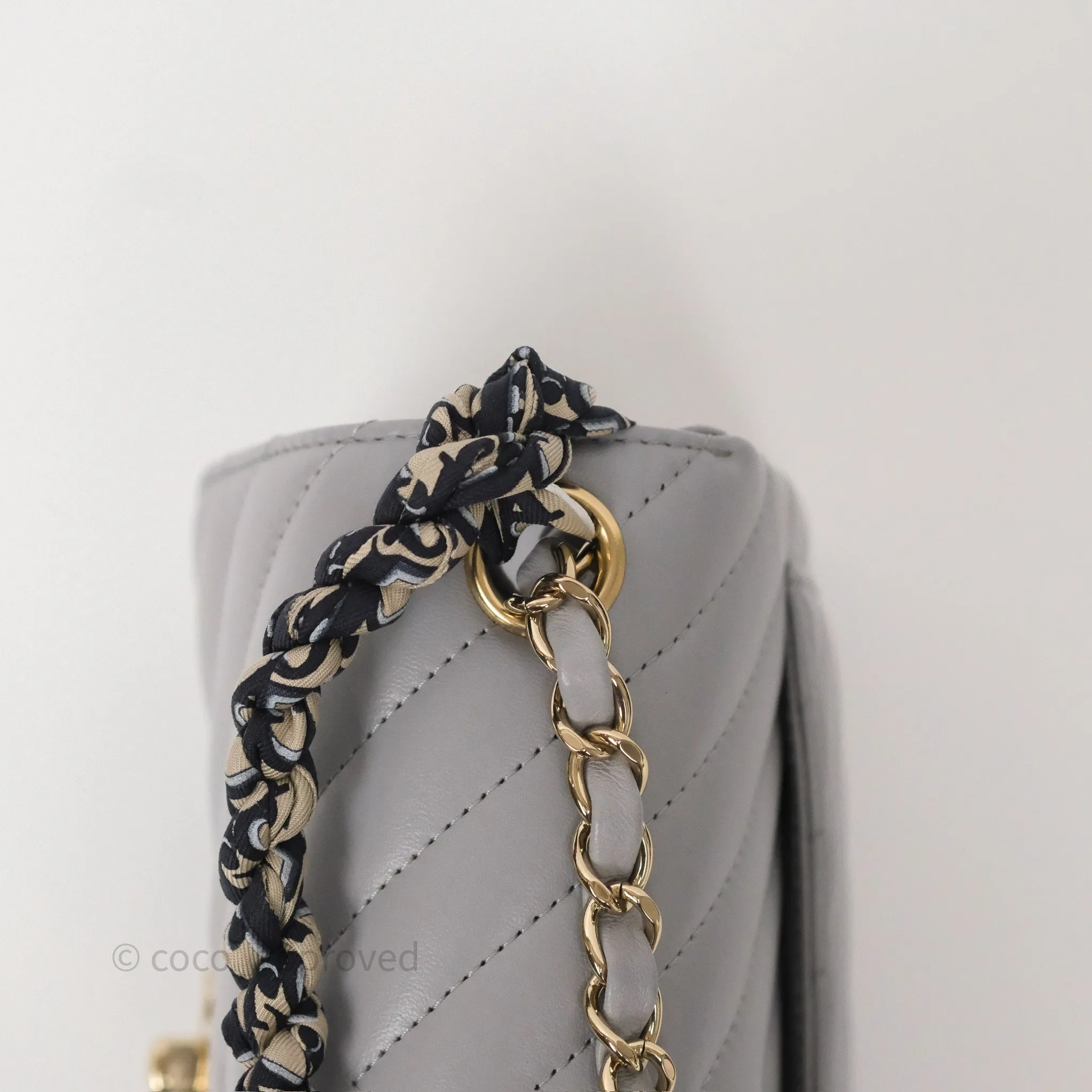 Chanel Mini Square Flap Chevron Grey Lambskin Gold Hardware