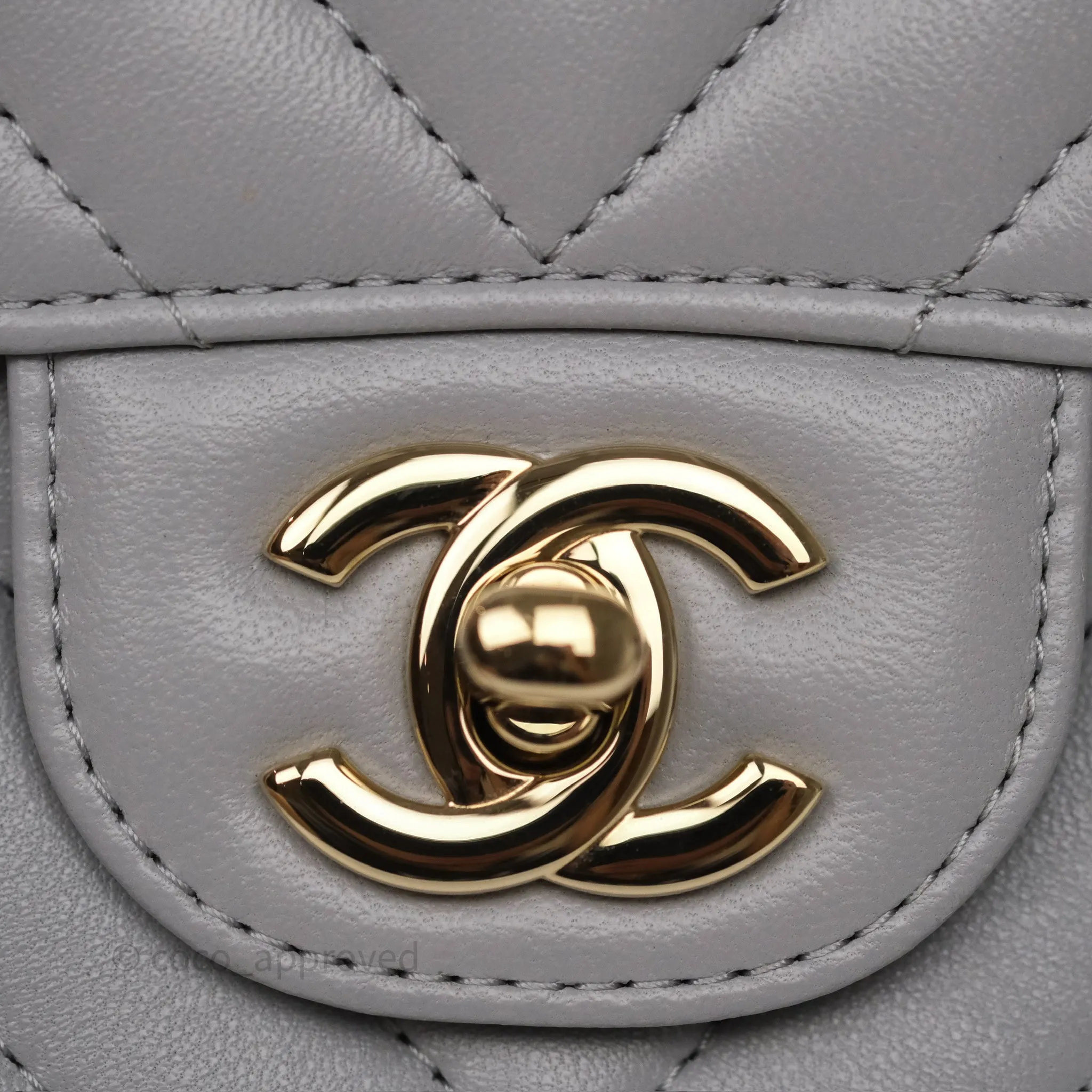 Chanel Mini Square Flap Chevron Grey Lambskin Gold Hardware