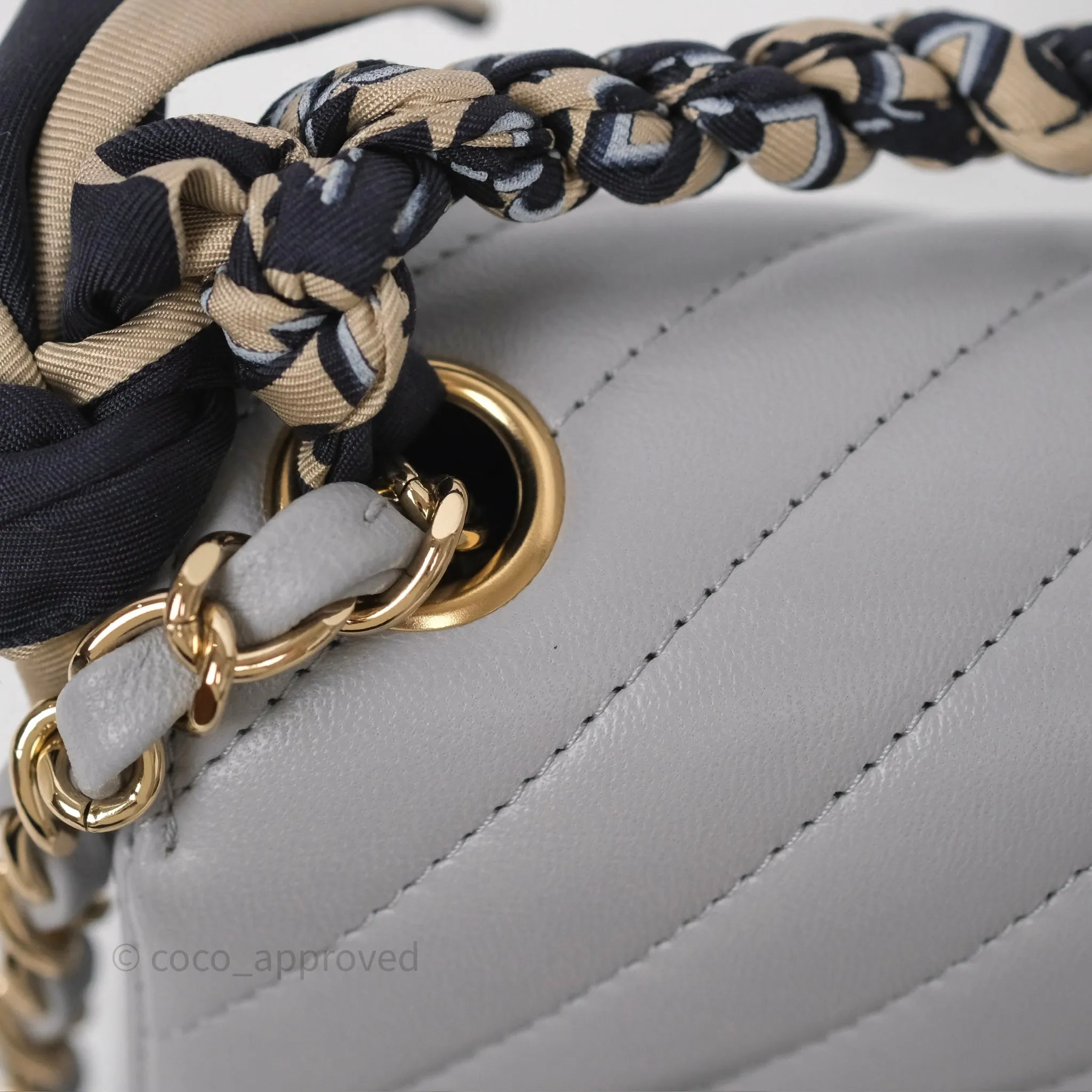 Chanel Mini Square Flap Chevron Grey Lambskin Gold Hardware