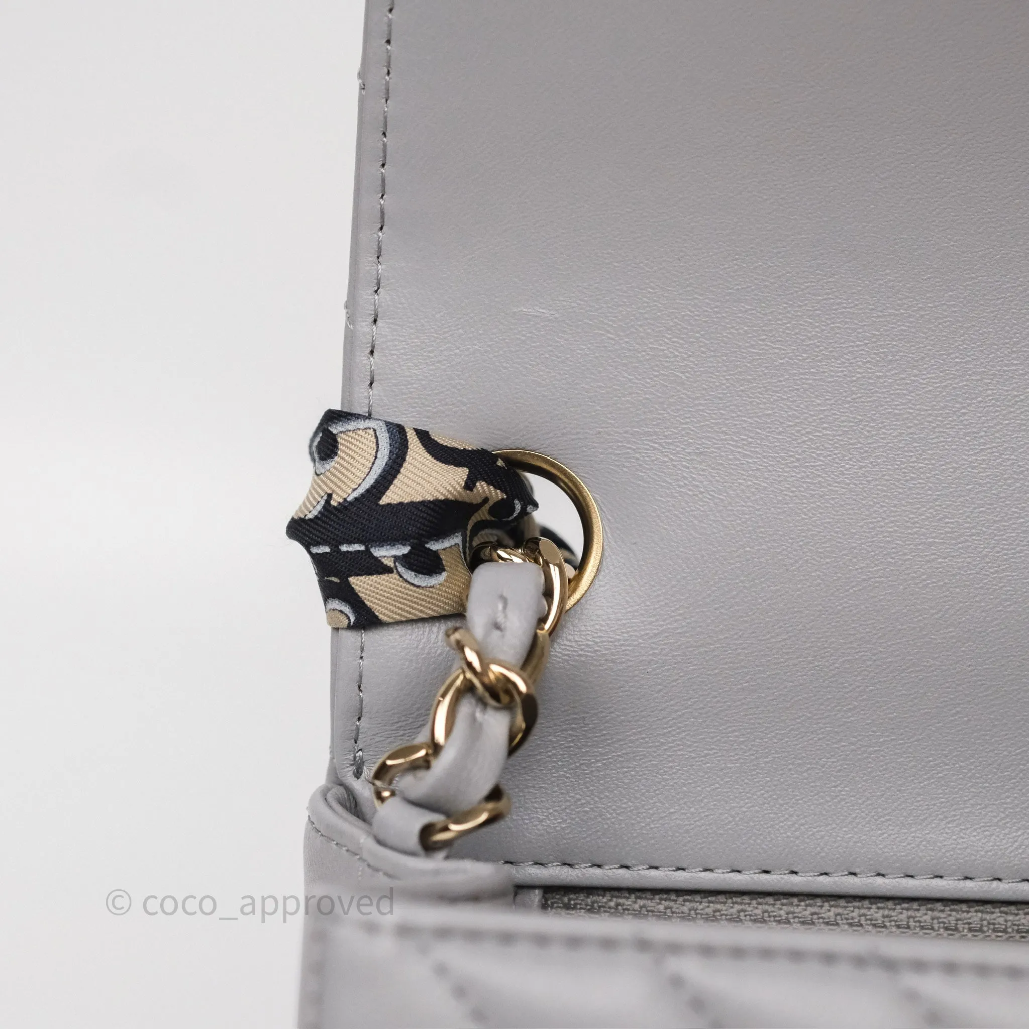 Chanel Mini Square Flap Chevron Grey Lambskin Gold Hardware