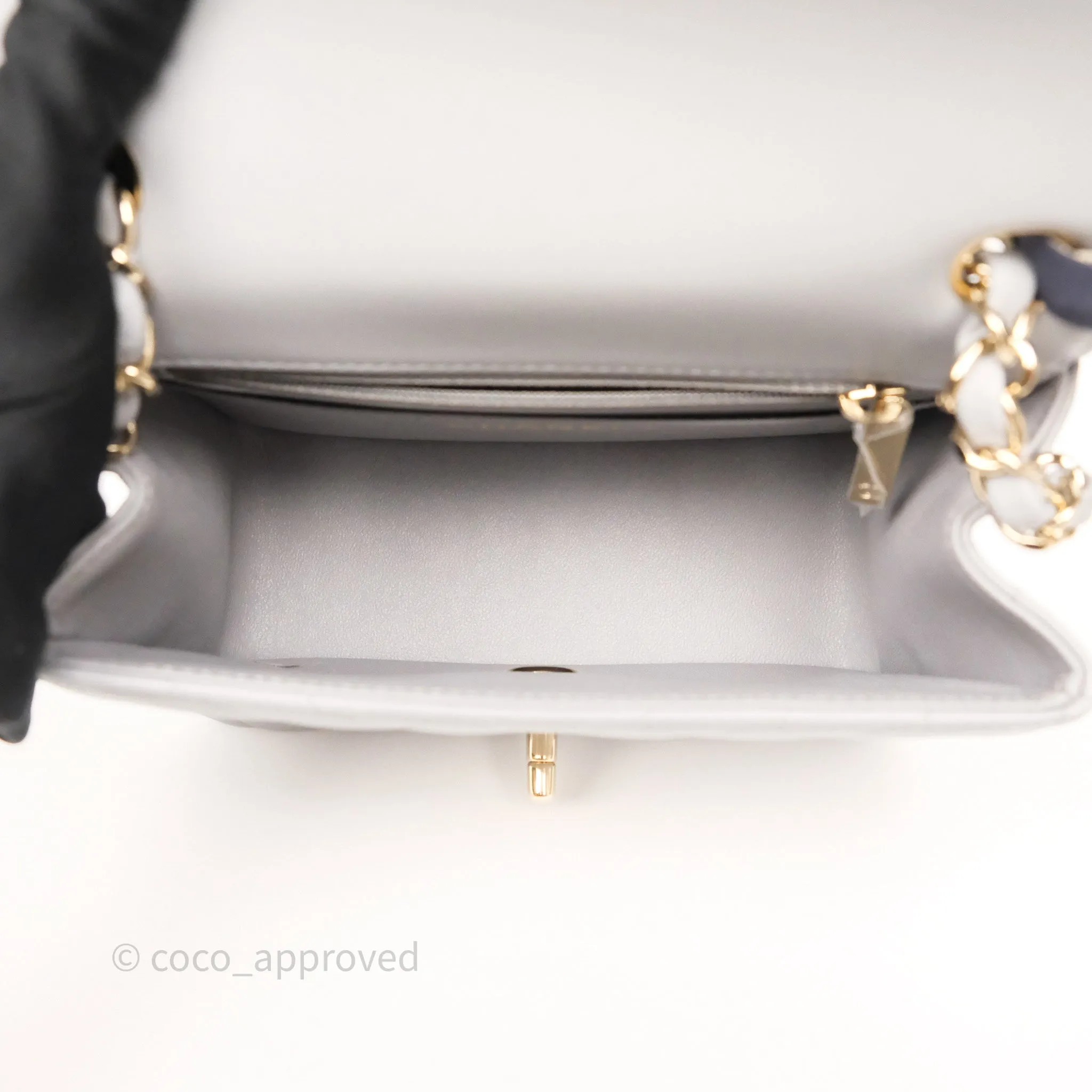 Chanel Mini Square Flap Chevron Grey Lambskin Gold Hardware