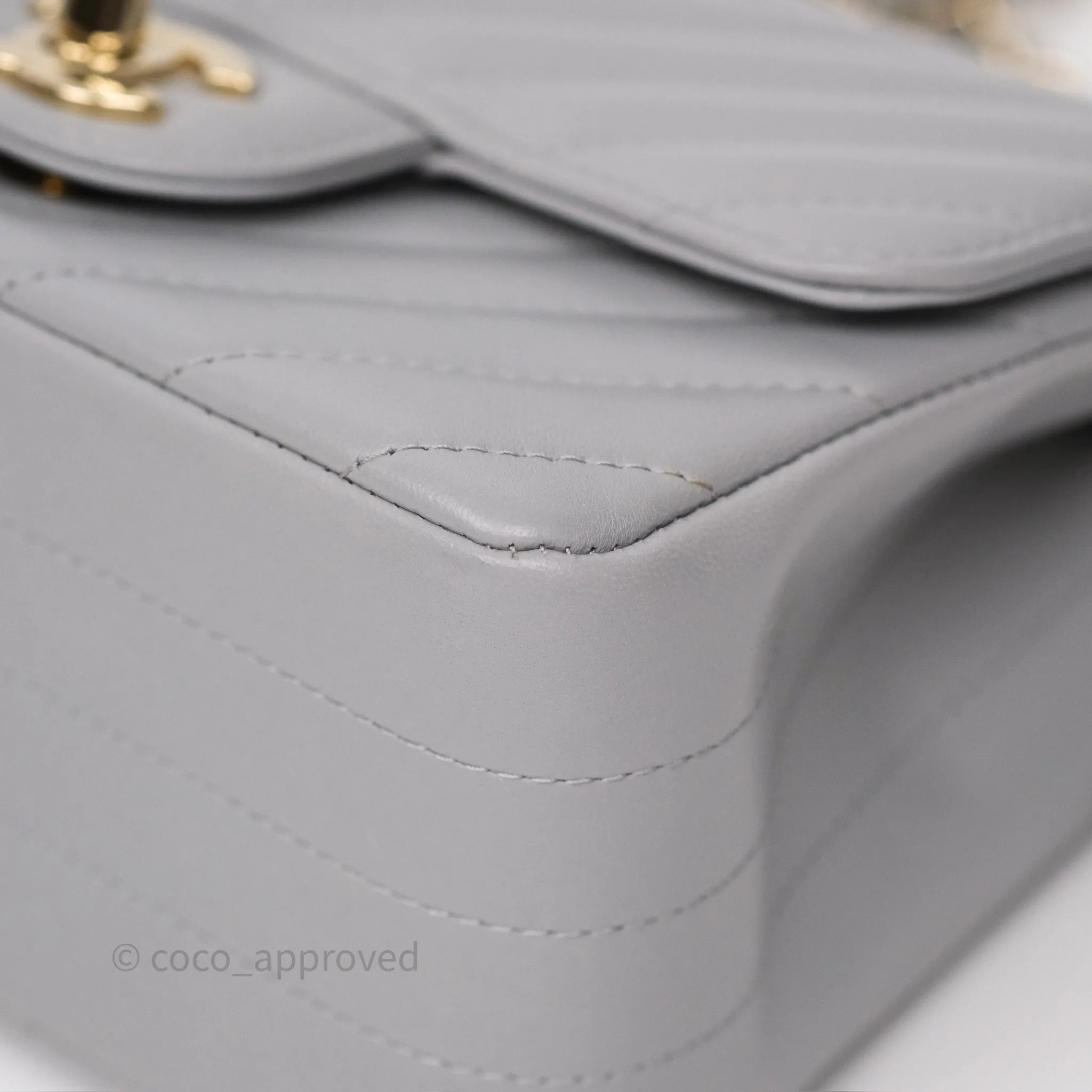 Chanel Mini Square Flap Chevron Grey Lambskin Gold Hardware