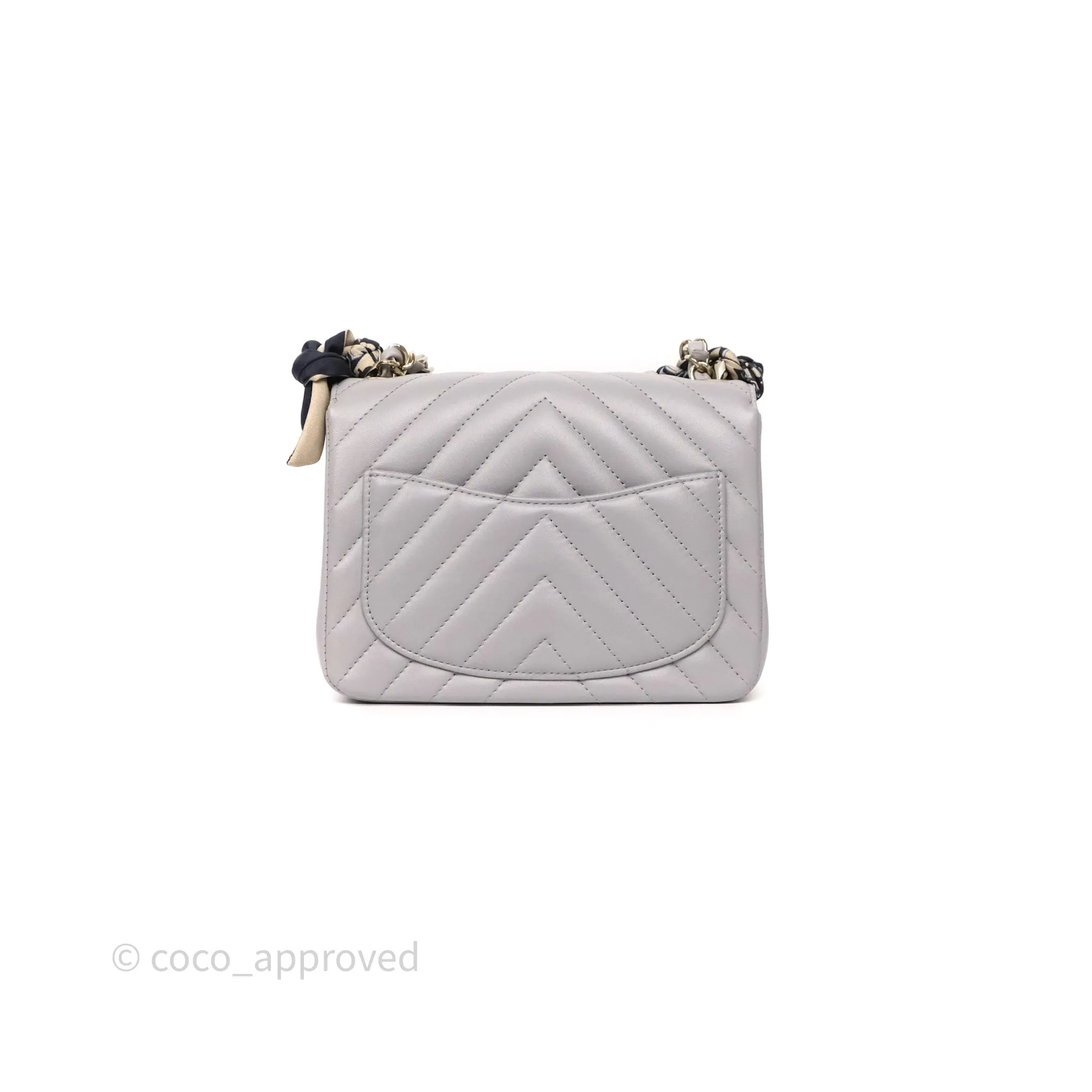 Chanel Mini Square Flap Chevron Grey Lambskin Gold Hardware