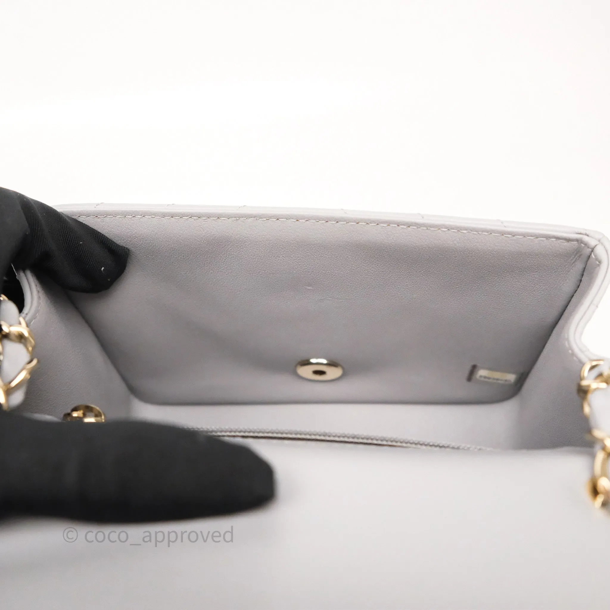 Chanel Mini Square Flap Chevron Grey Lambskin Gold Hardware