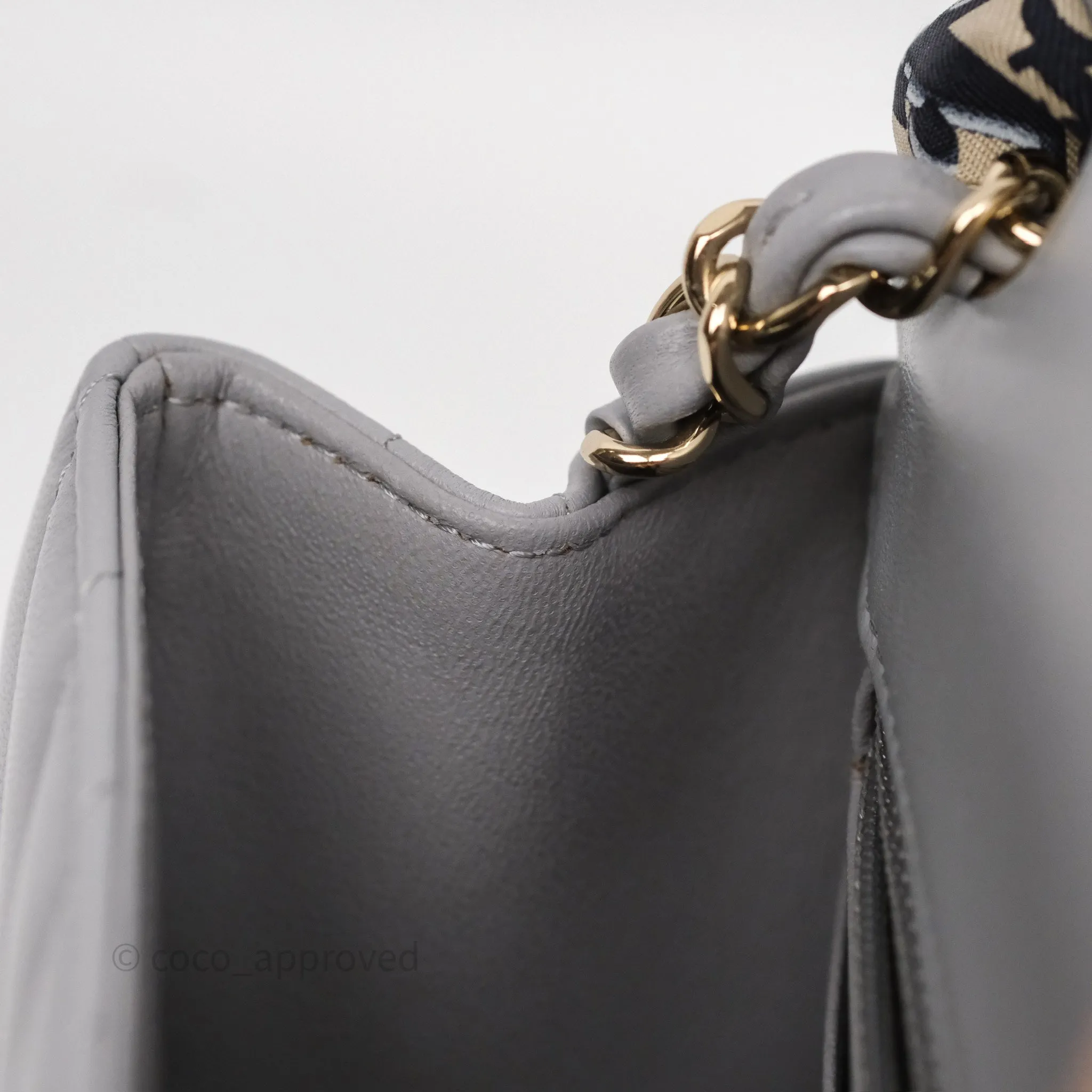Chanel Mini Square Flap Chevron Grey Lambskin Gold Hardware