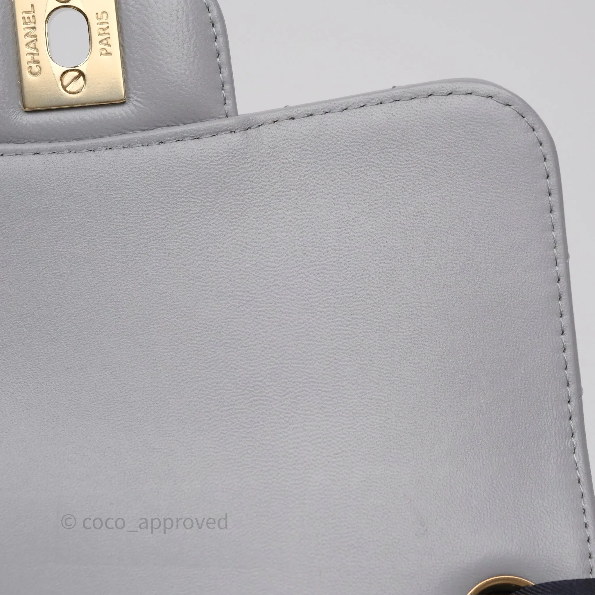 Chanel Mini Square Flap Chevron Grey Lambskin Gold Hardware