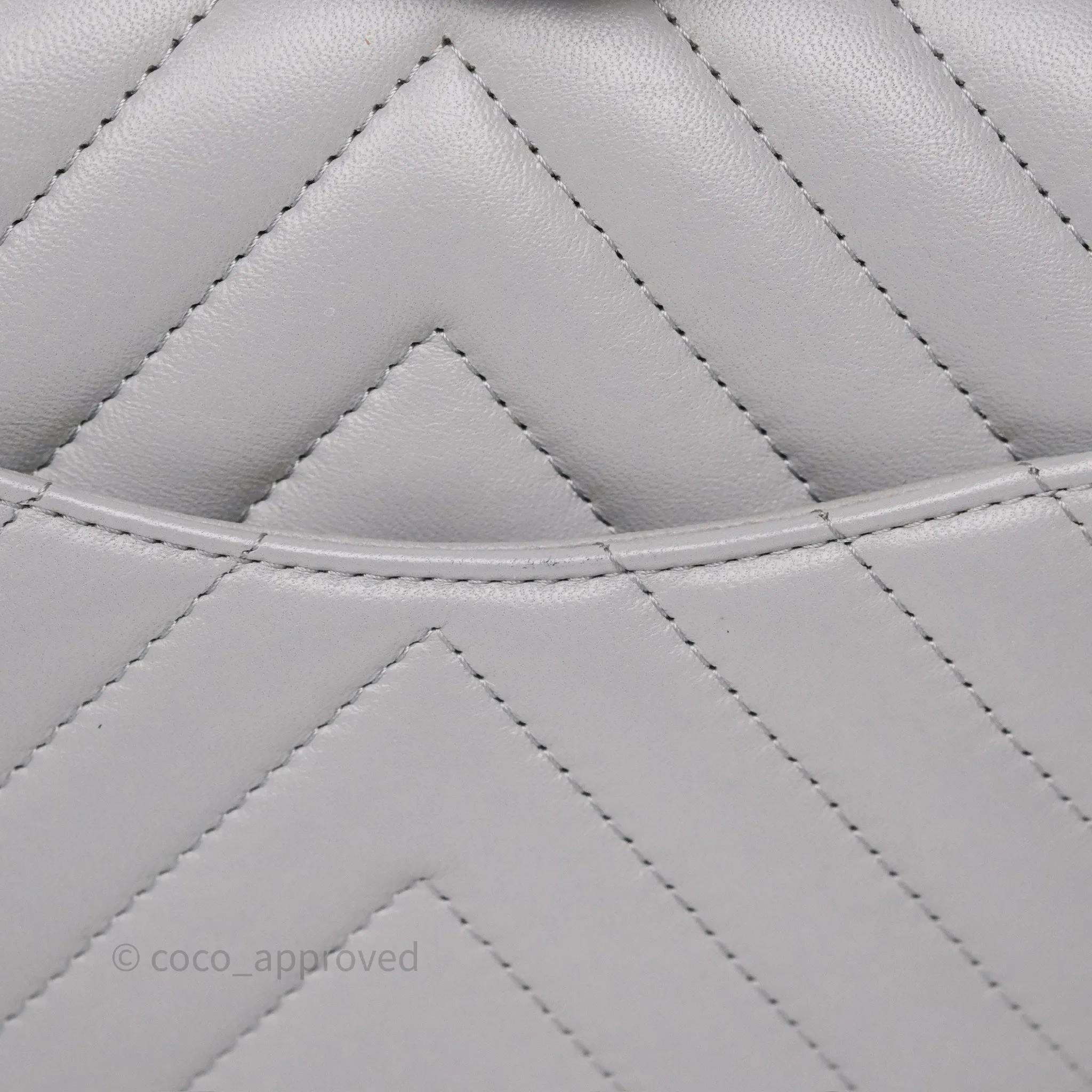 Chanel Mini Square Flap Chevron Grey Lambskin Gold Hardware