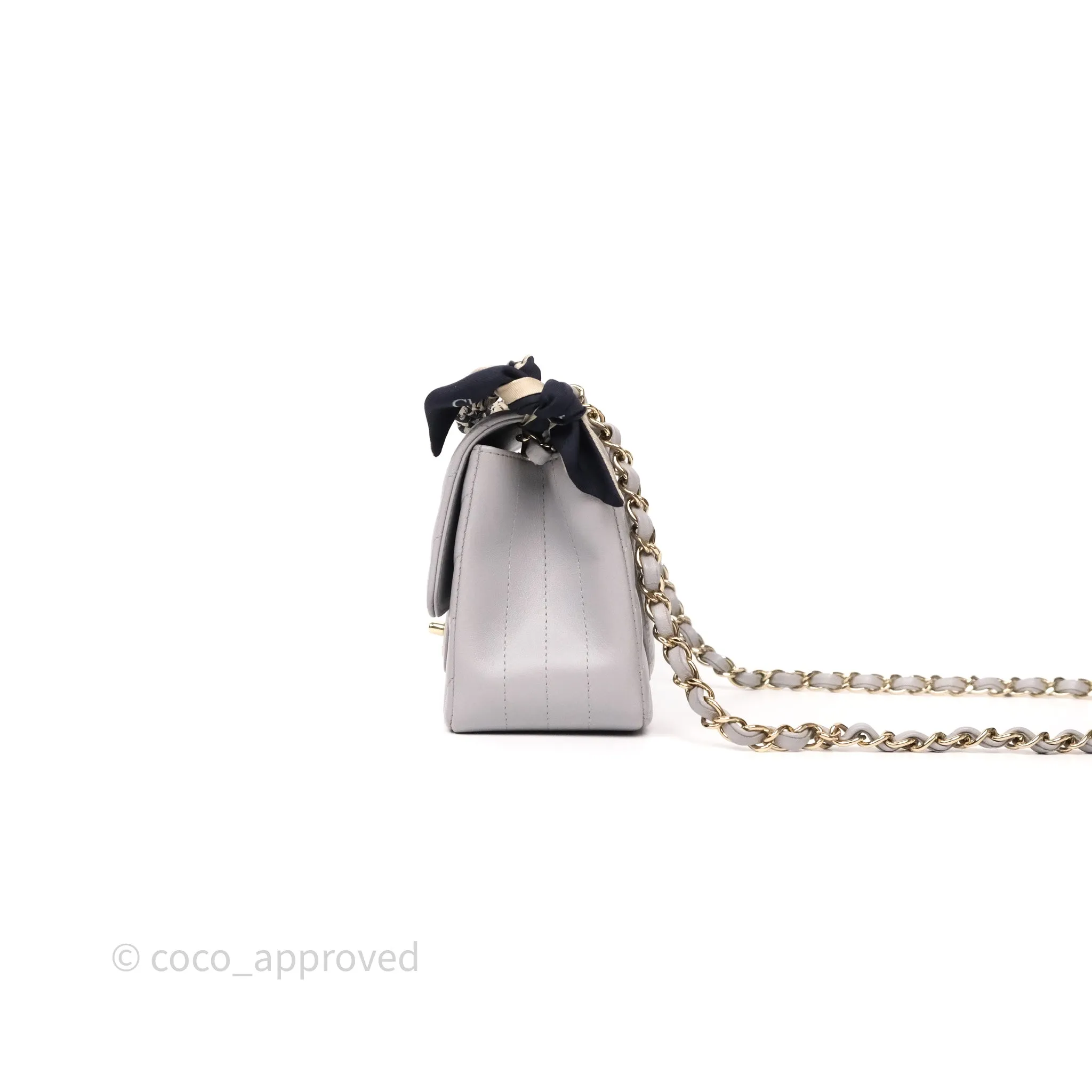 Chanel Mini Square Flap Chevron Grey Lambskin Gold Hardware