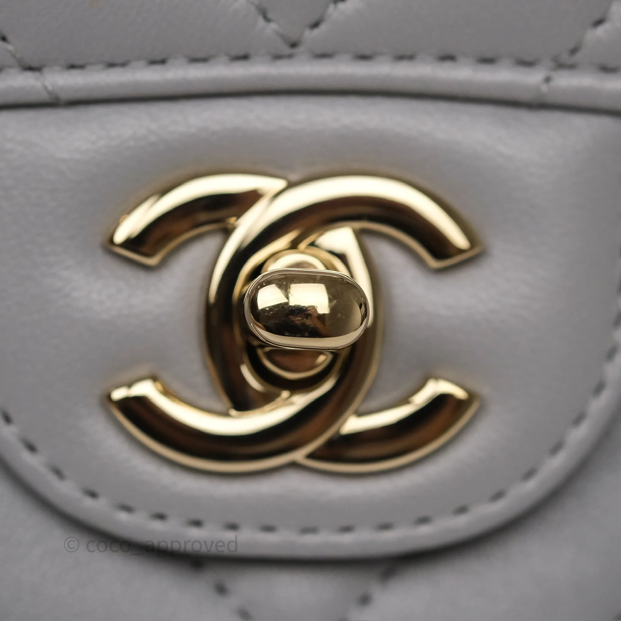 Chanel Mini Square Flap Chevron Grey Lambskin Gold Hardware