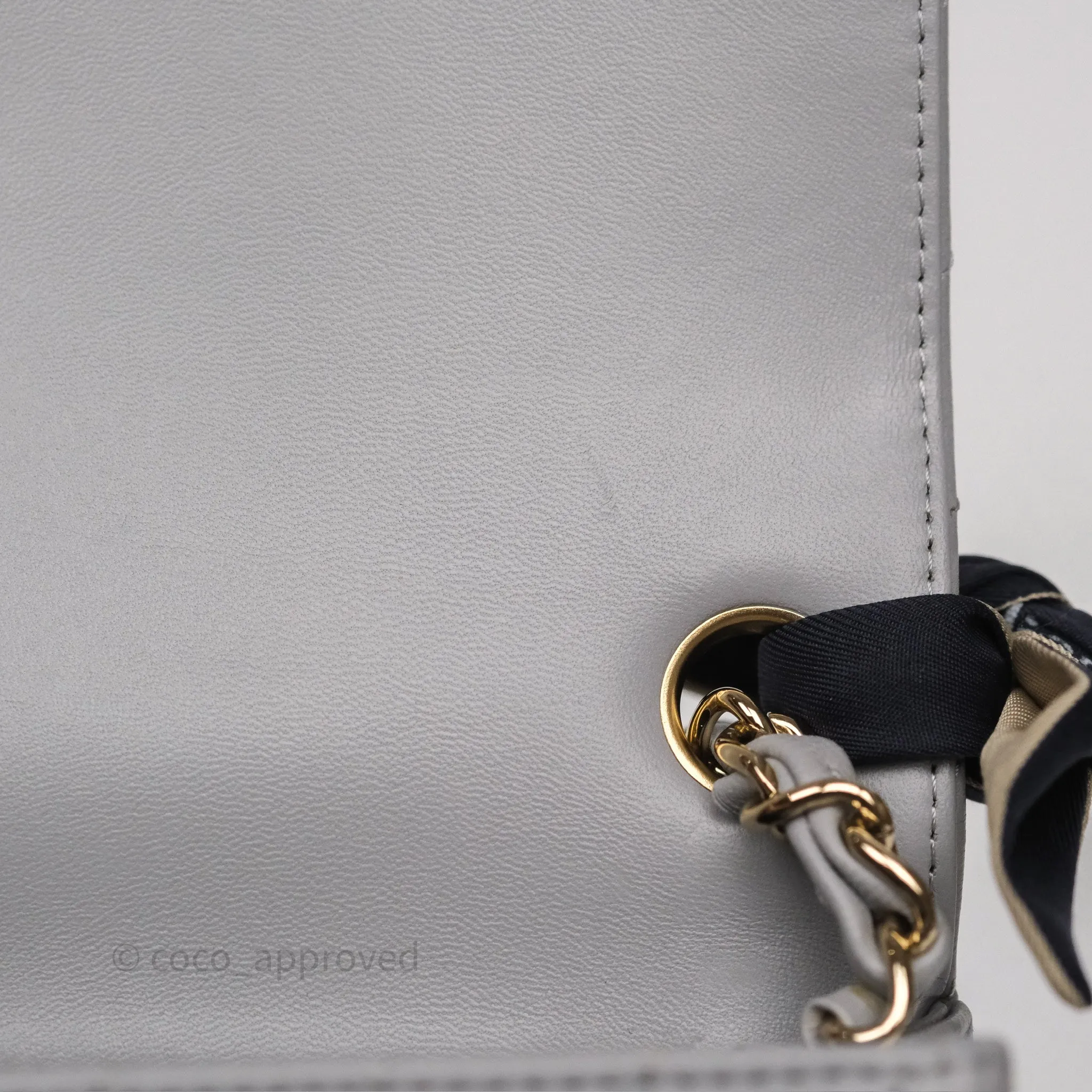 Chanel Mini Square Flap Chevron Grey Lambskin Gold Hardware