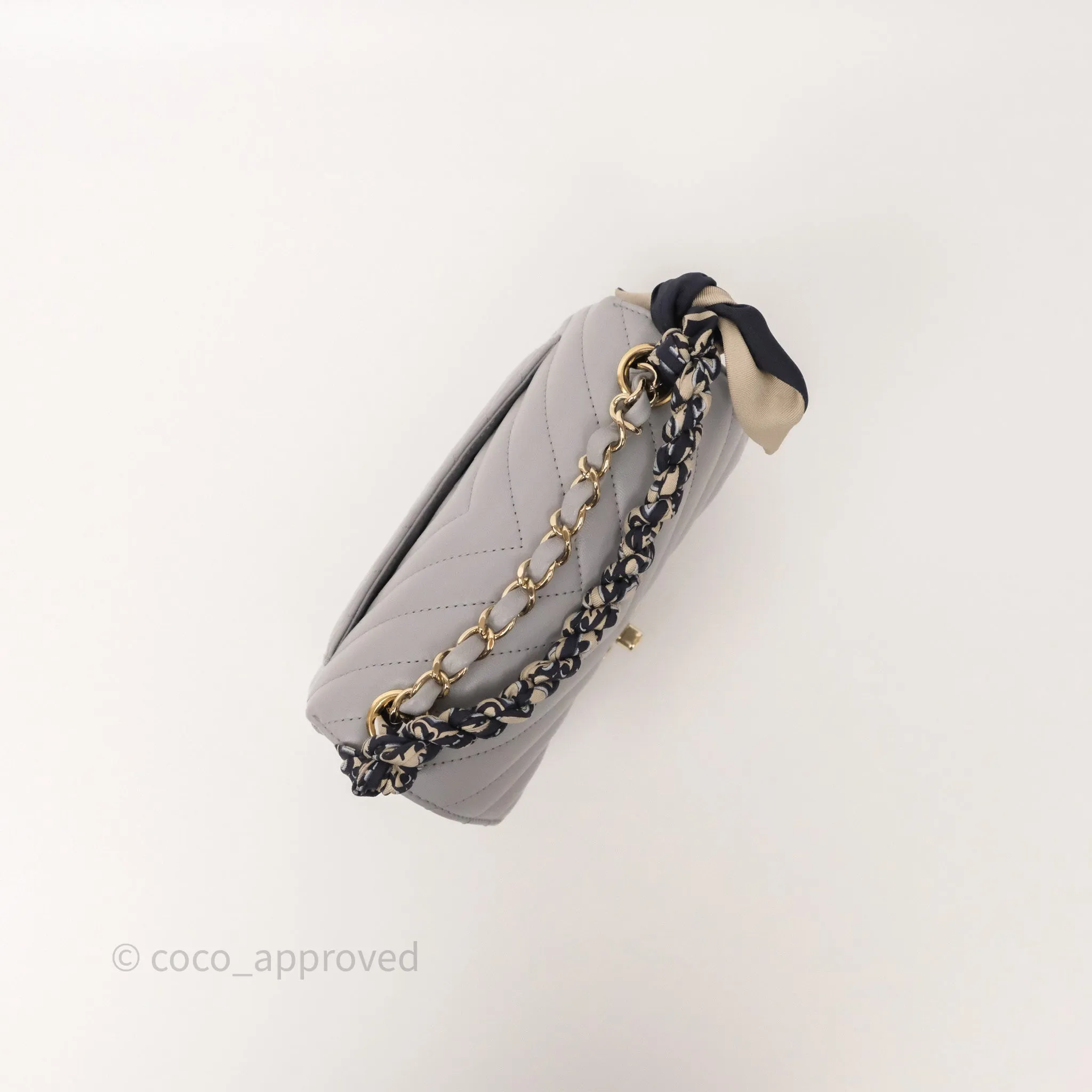 Chanel Mini Square Flap Chevron Grey Lambskin Gold Hardware