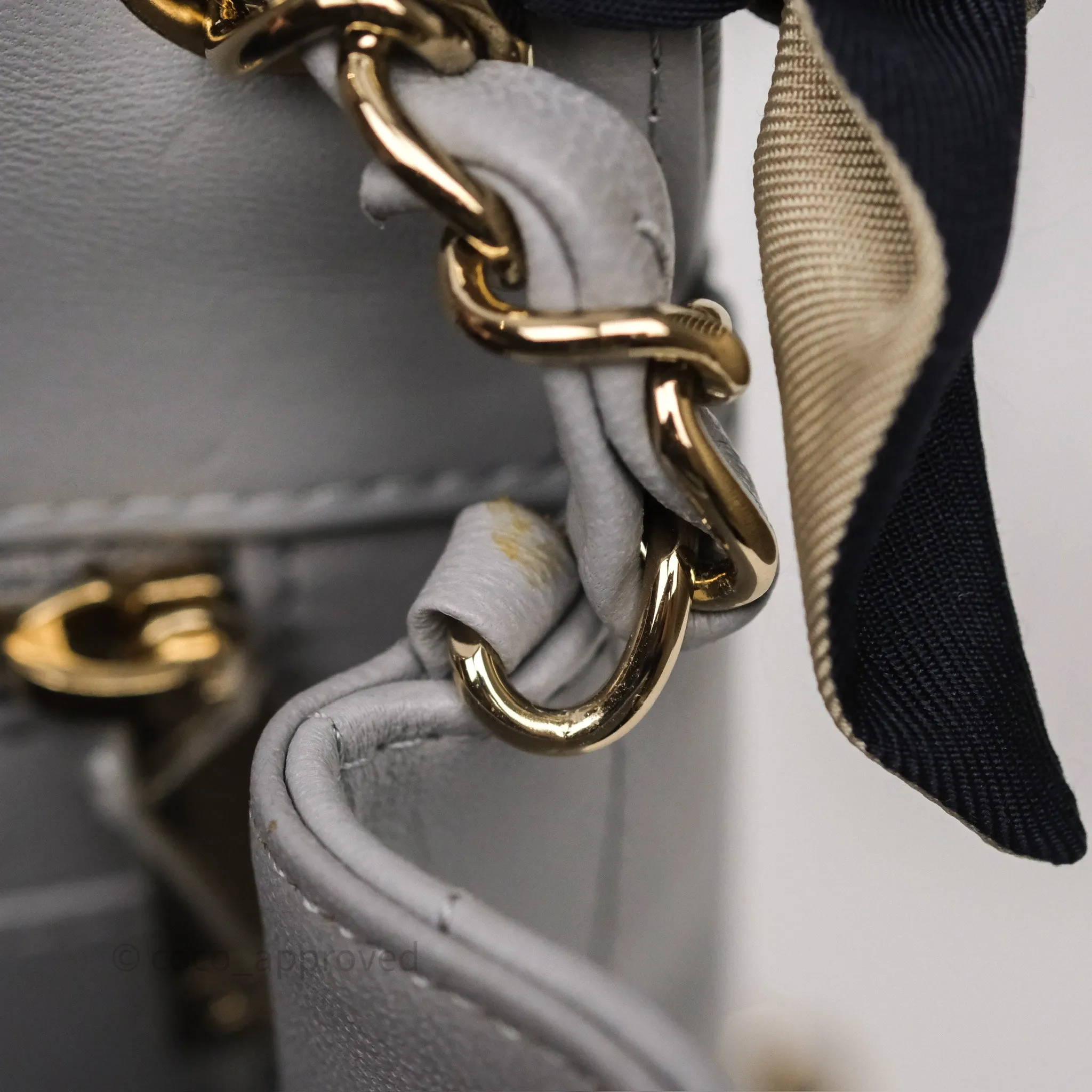 Chanel Mini Square Flap Chevron Grey Lambskin Gold Hardware