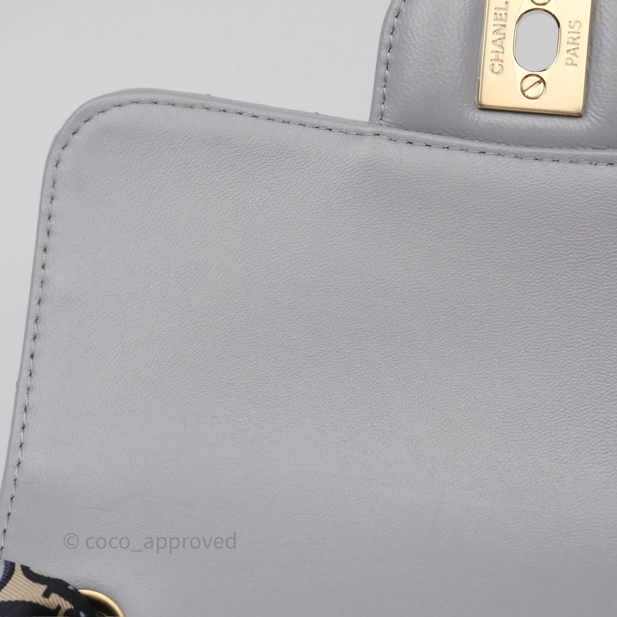 Chanel Mini Square Flap Chevron Grey Lambskin Gold Hardware