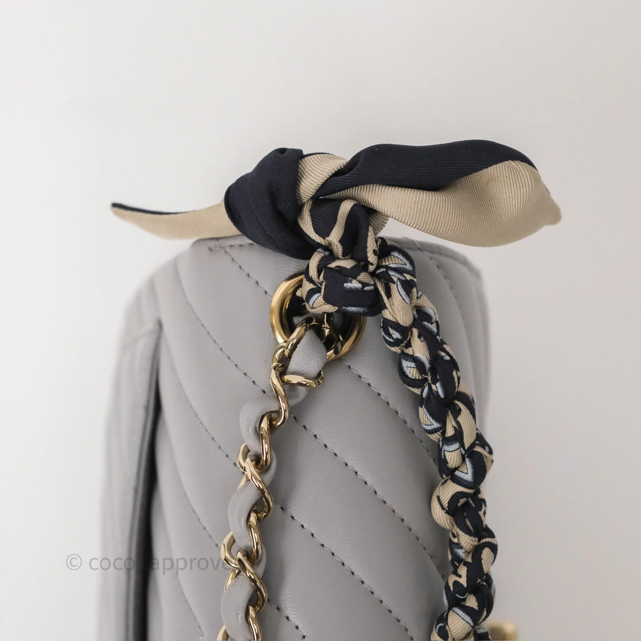 Chanel Mini Square Flap Chevron Grey Lambskin Gold Hardware