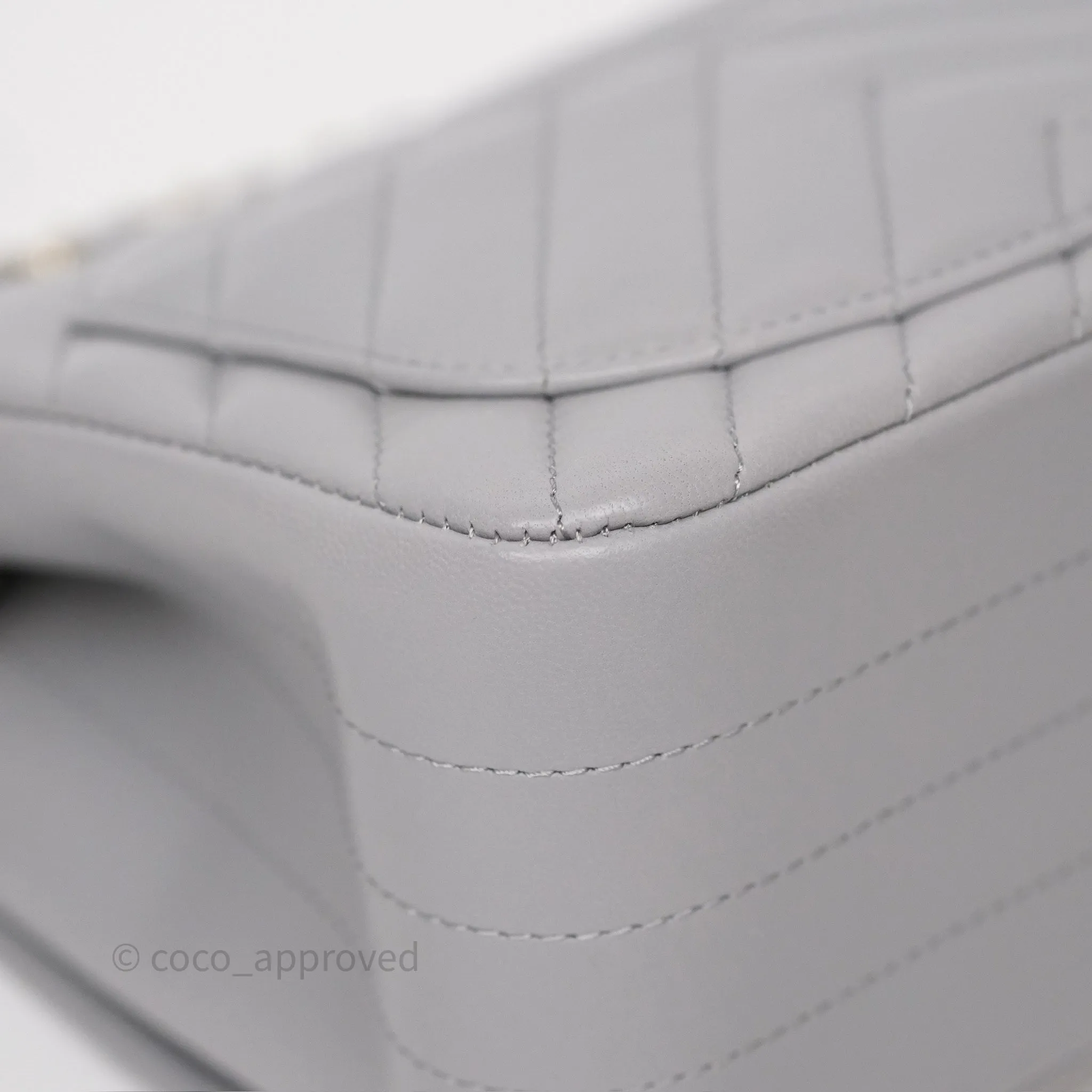 Chanel Mini Square Flap Chevron Grey Lambskin Gold Hardware