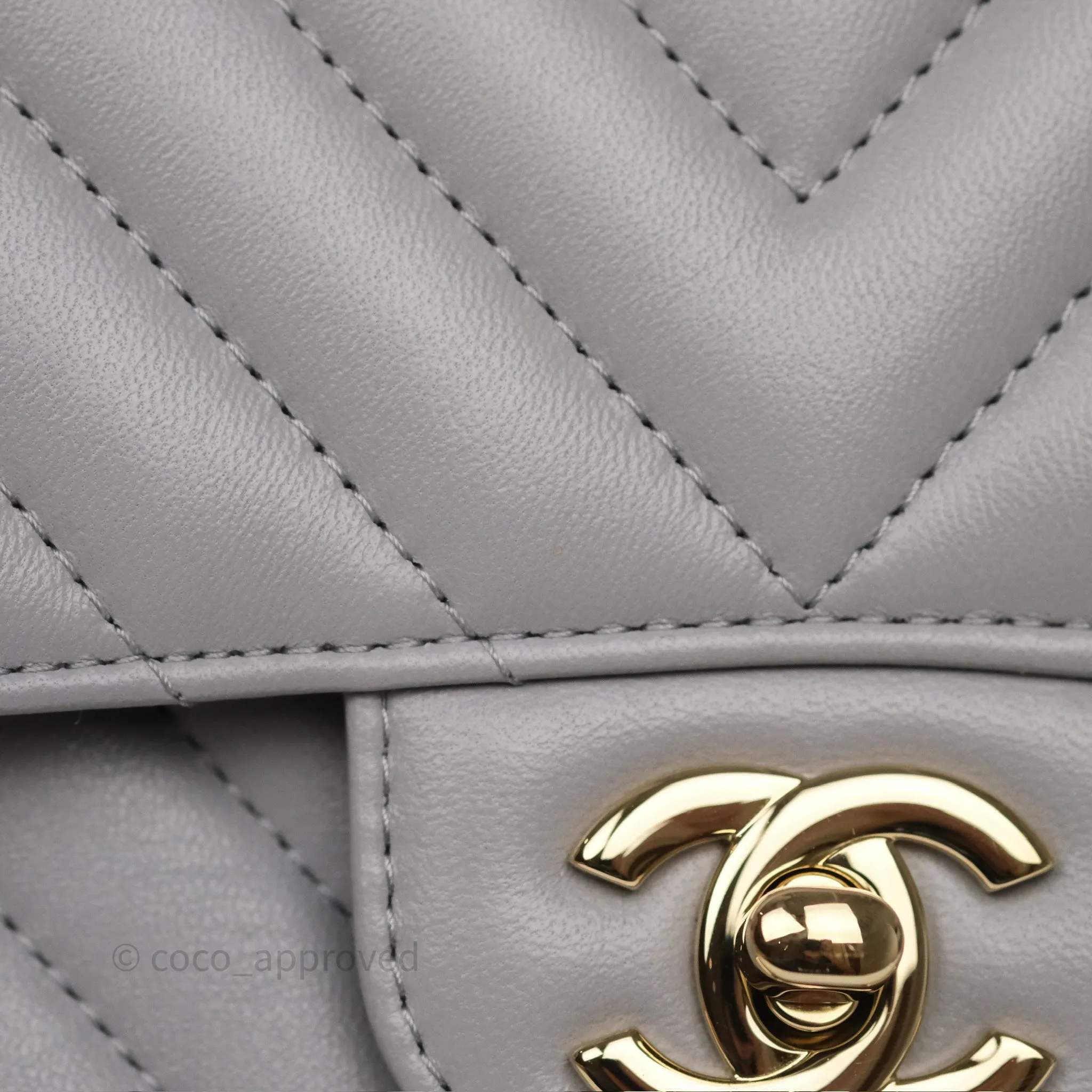 Chanel Mini Square Flap Chevron Grey Lambskin Gold Hardware