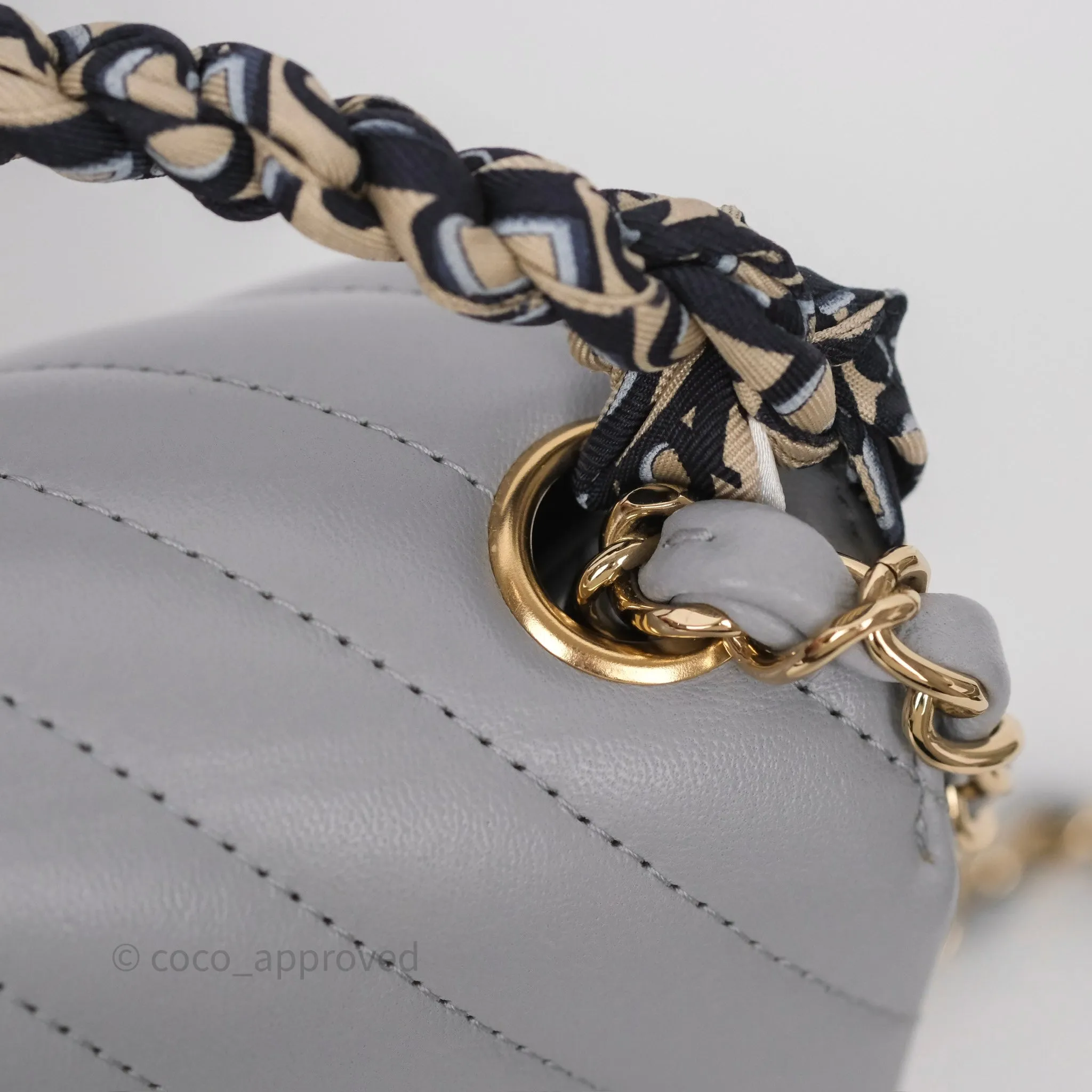 Chanel Mini Square Flap Chevron Grey Lambskin Gold Hardware