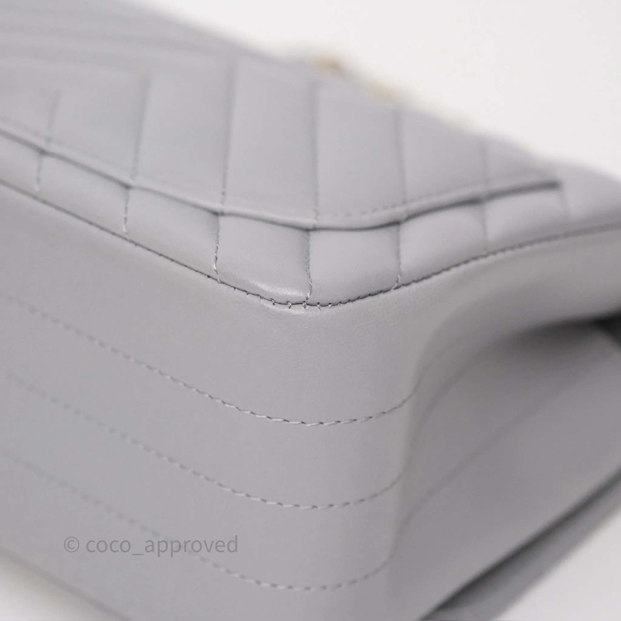 Chanel Mini Square Flap Chevron Grey Lambskin Gold Hardware