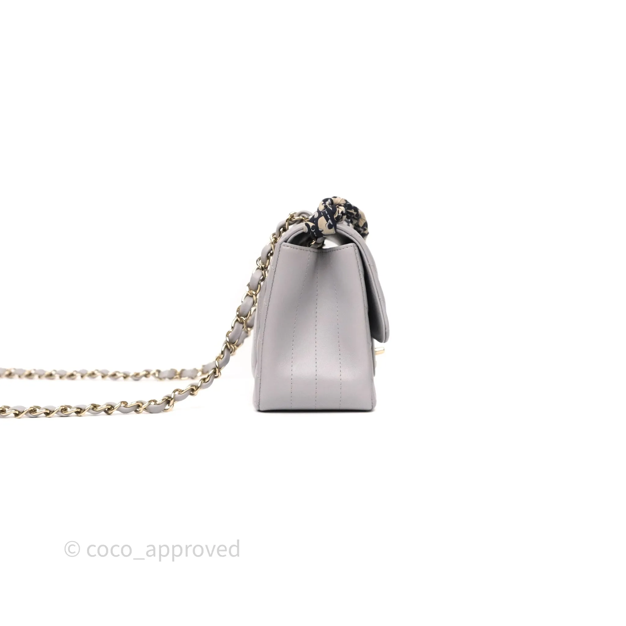 Chanel Mini Square Flap Chevron Grey Lambskin Gold Hardware