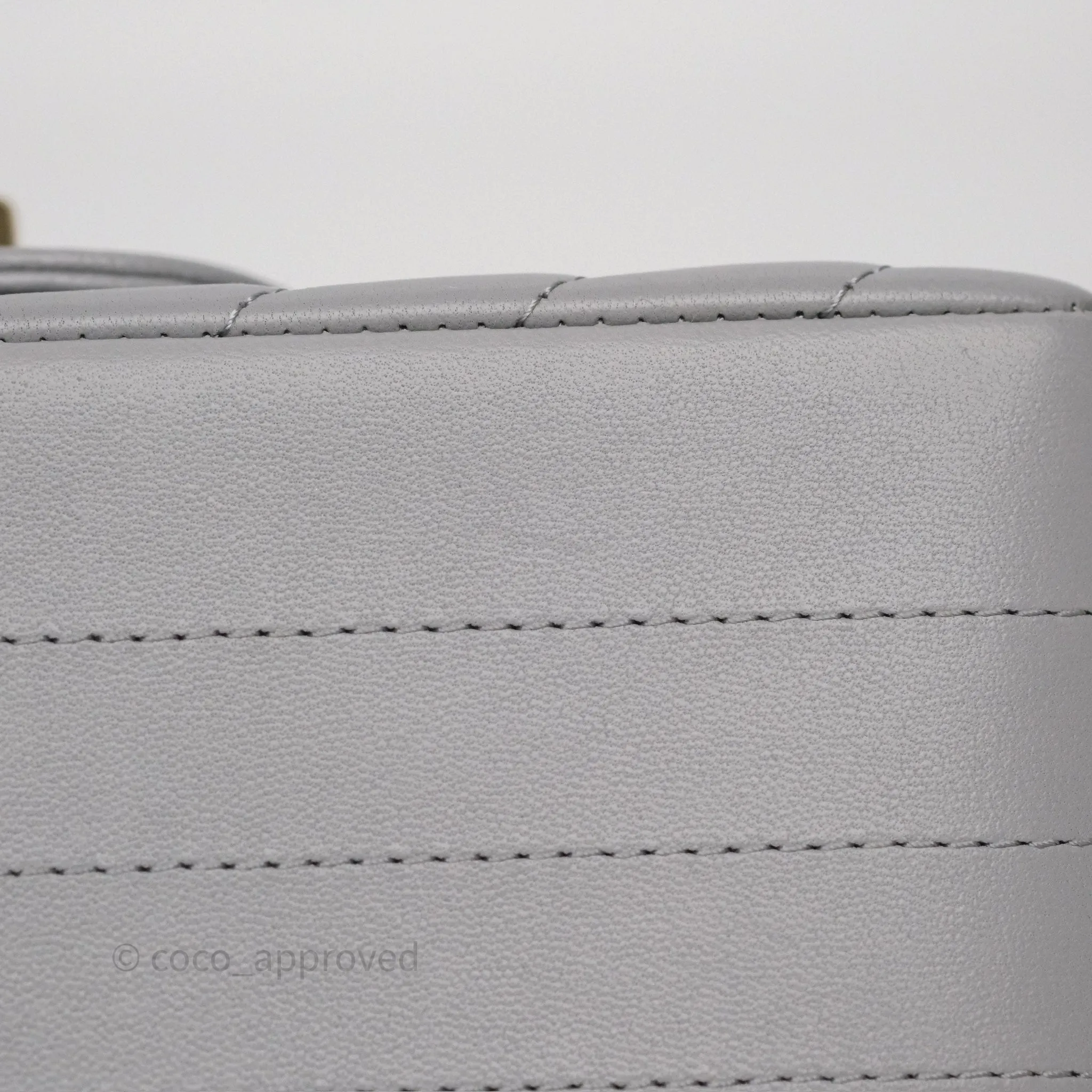 Chanel Mini Square Flap Chevron Grey Lambskin Gold Hardware