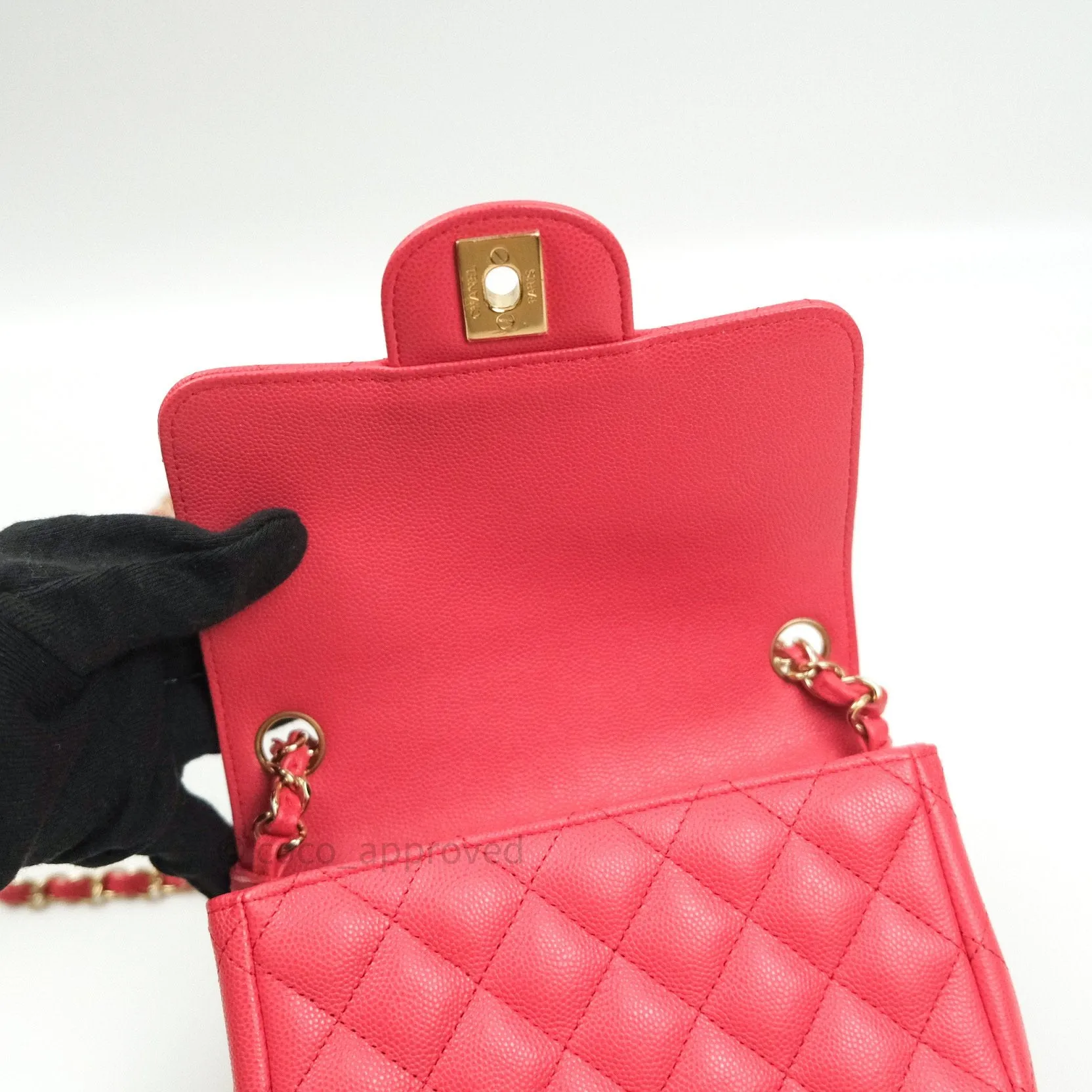 Chanel Mini Square Pink Caviar Gold Hardware 17C