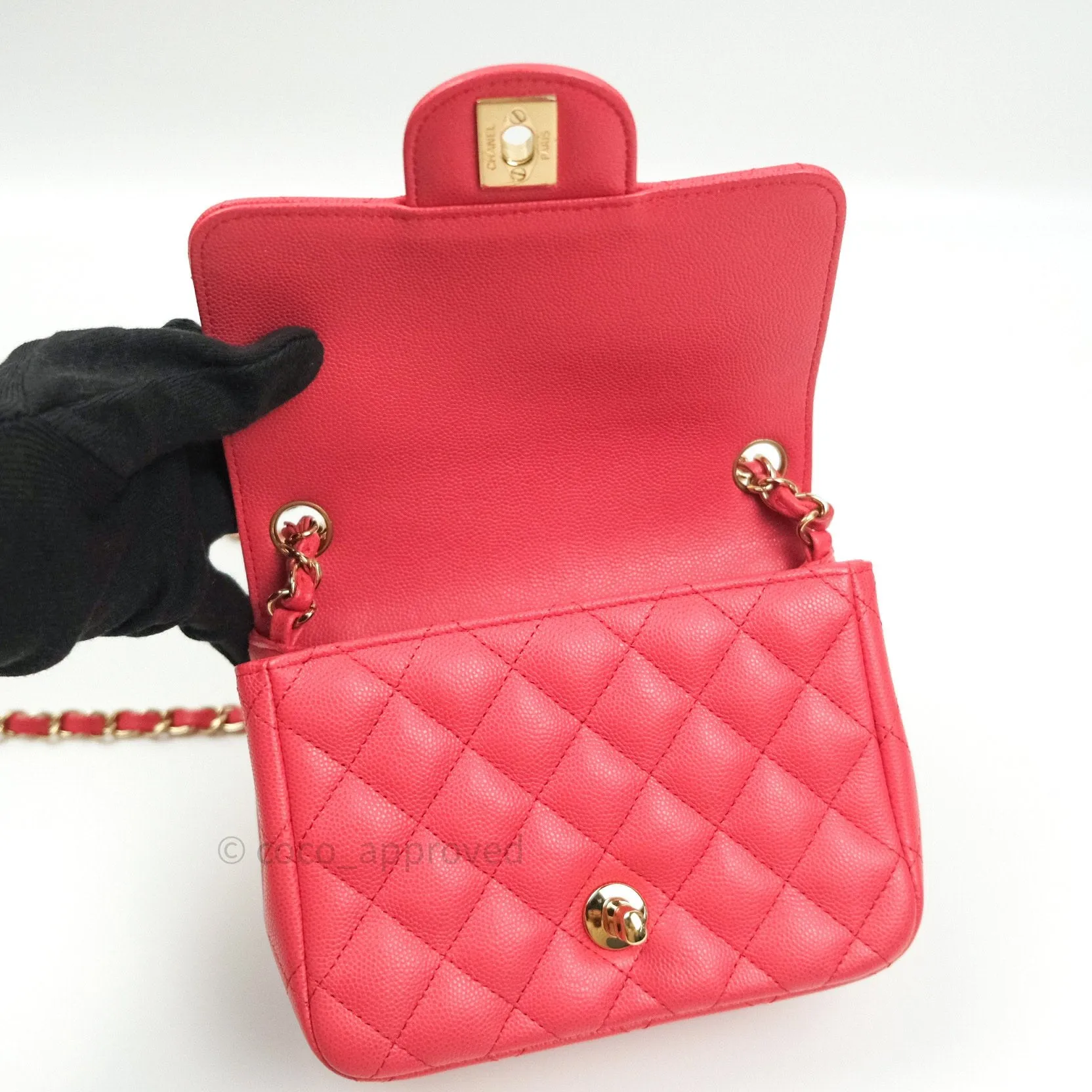 Chanel Mini Square Pink Caviar Gold Hardware 17C