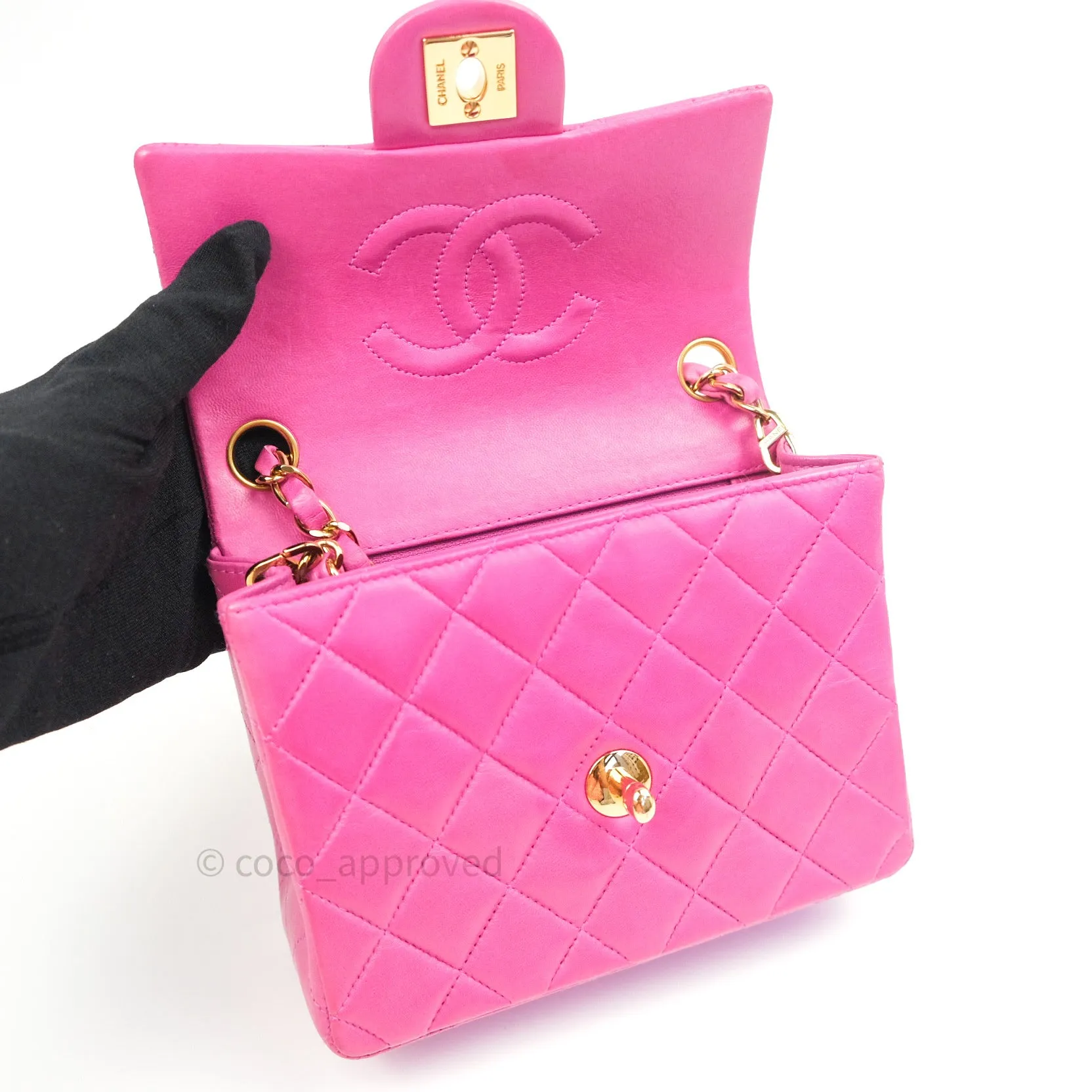 Chanel Mini Square Pink Lambskin 24K Gold Hardware