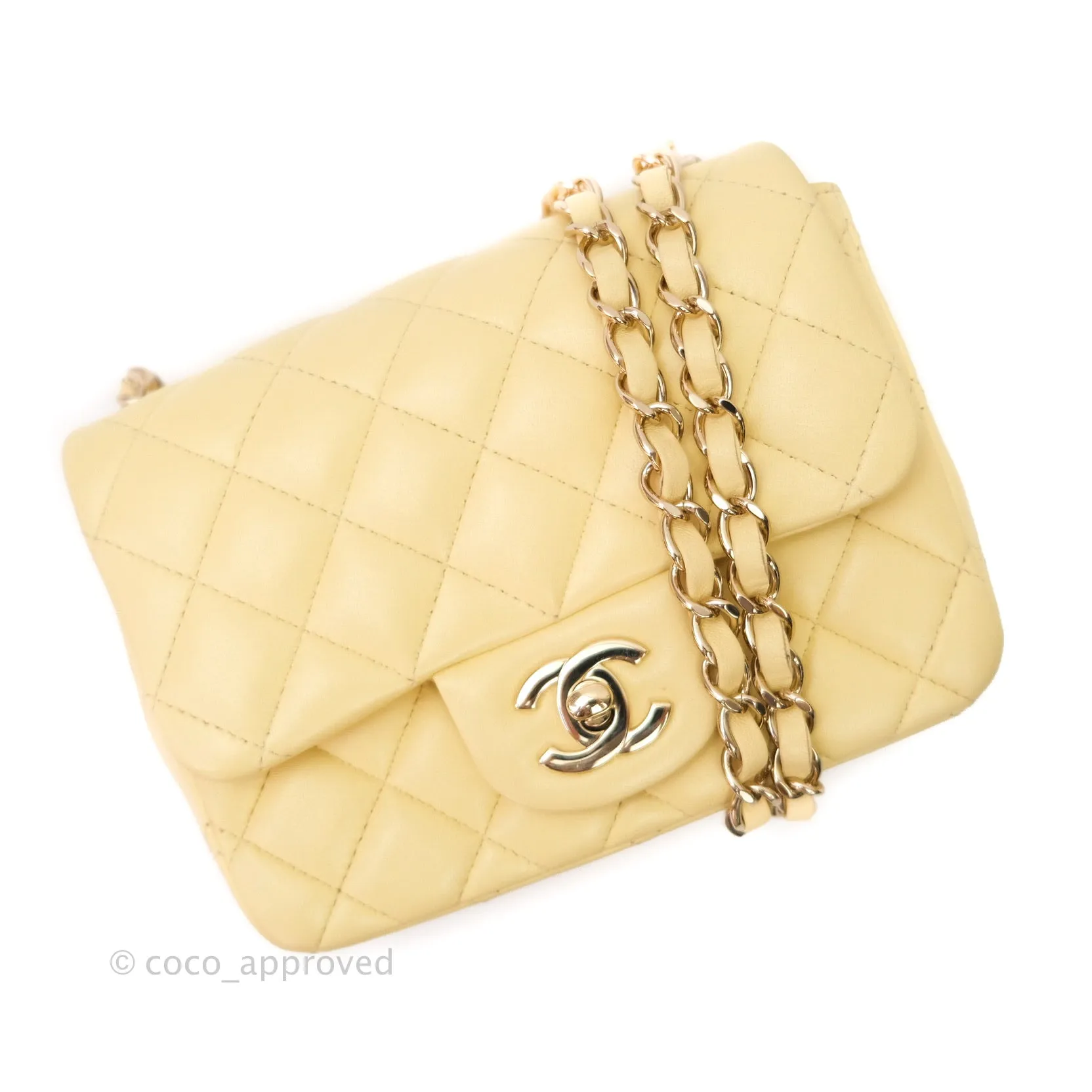 Chanel Mini Square Yellow Lambskin Gold Hardware
