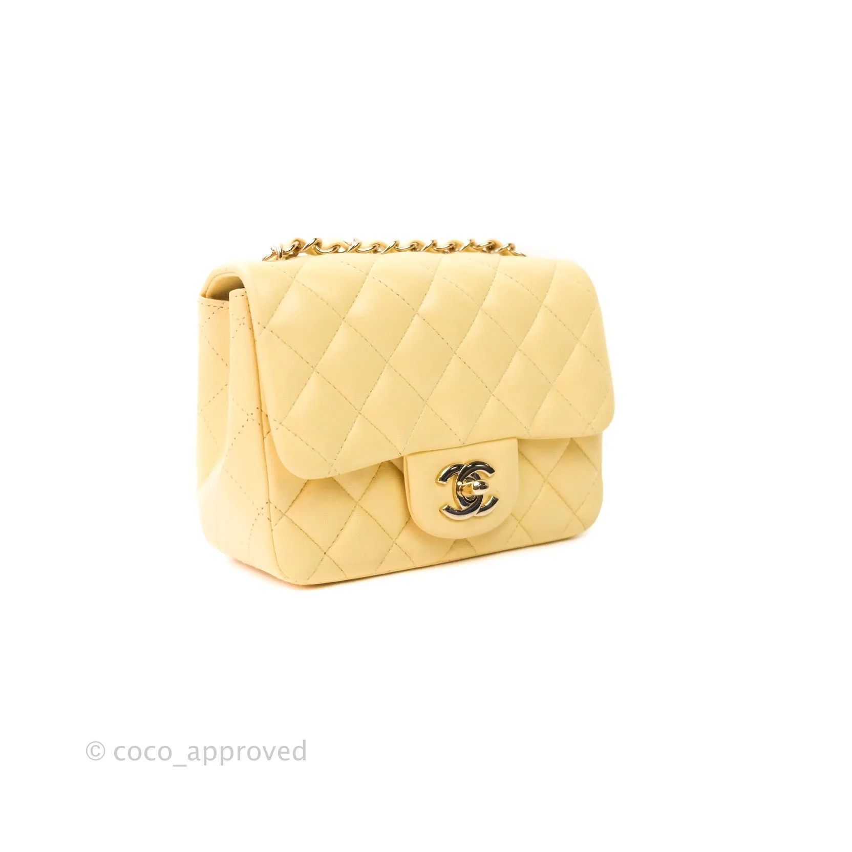 Chanel Mini Square Yellow Lambskin Gold Hardware