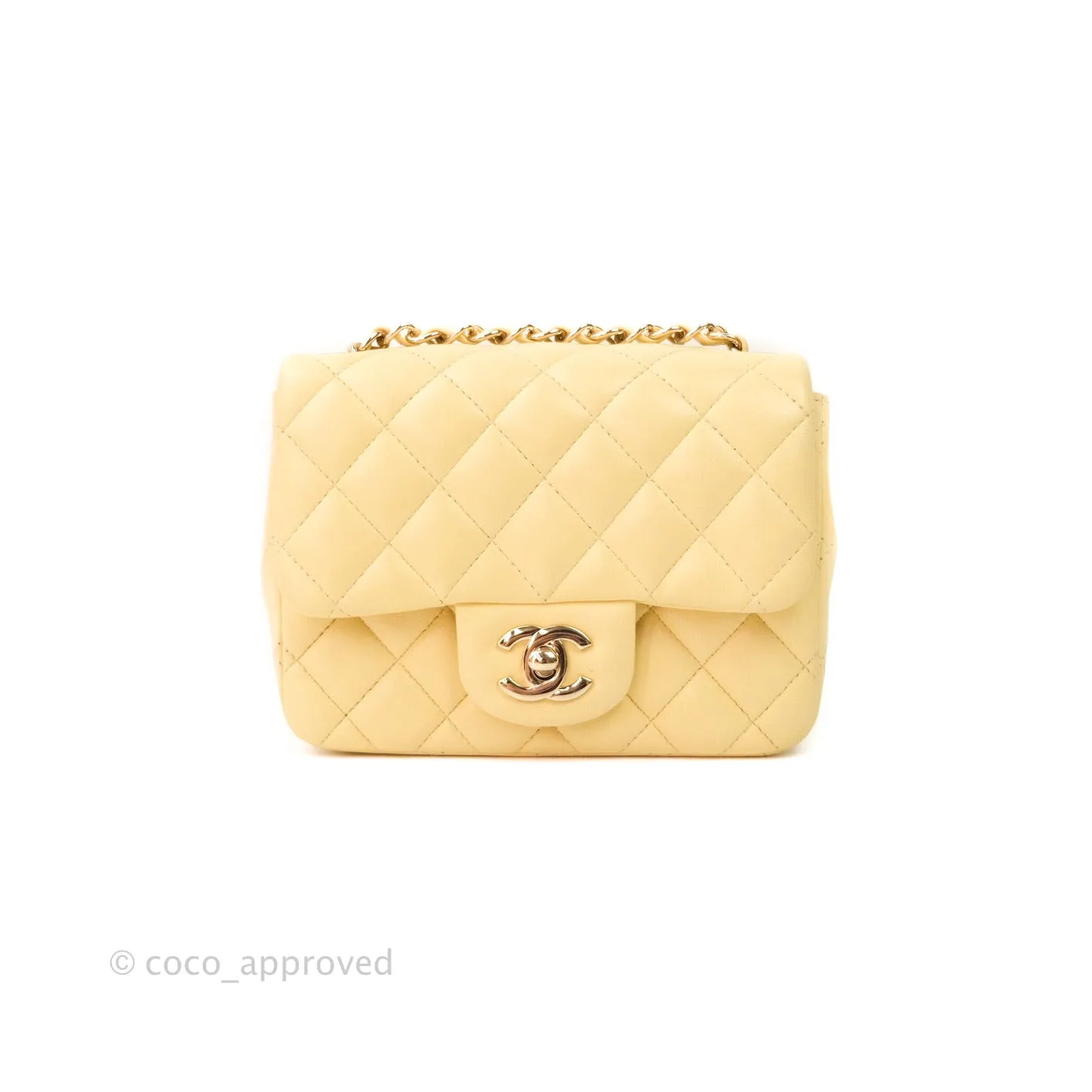 Chanel Mini Square Yellow Lambskin Gold Hardware