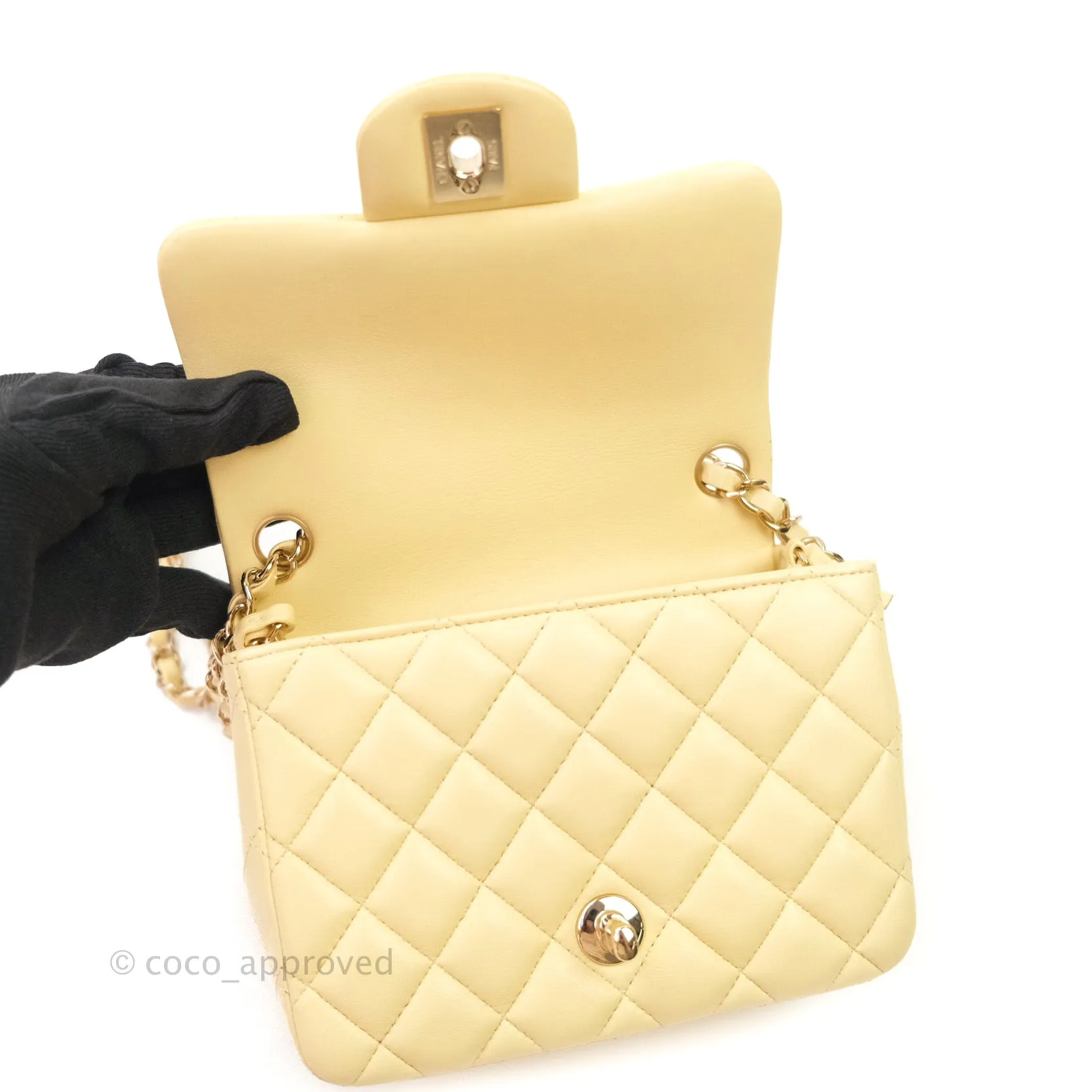 Chanel Mini Square Yellow Lambskin Gold Hardware