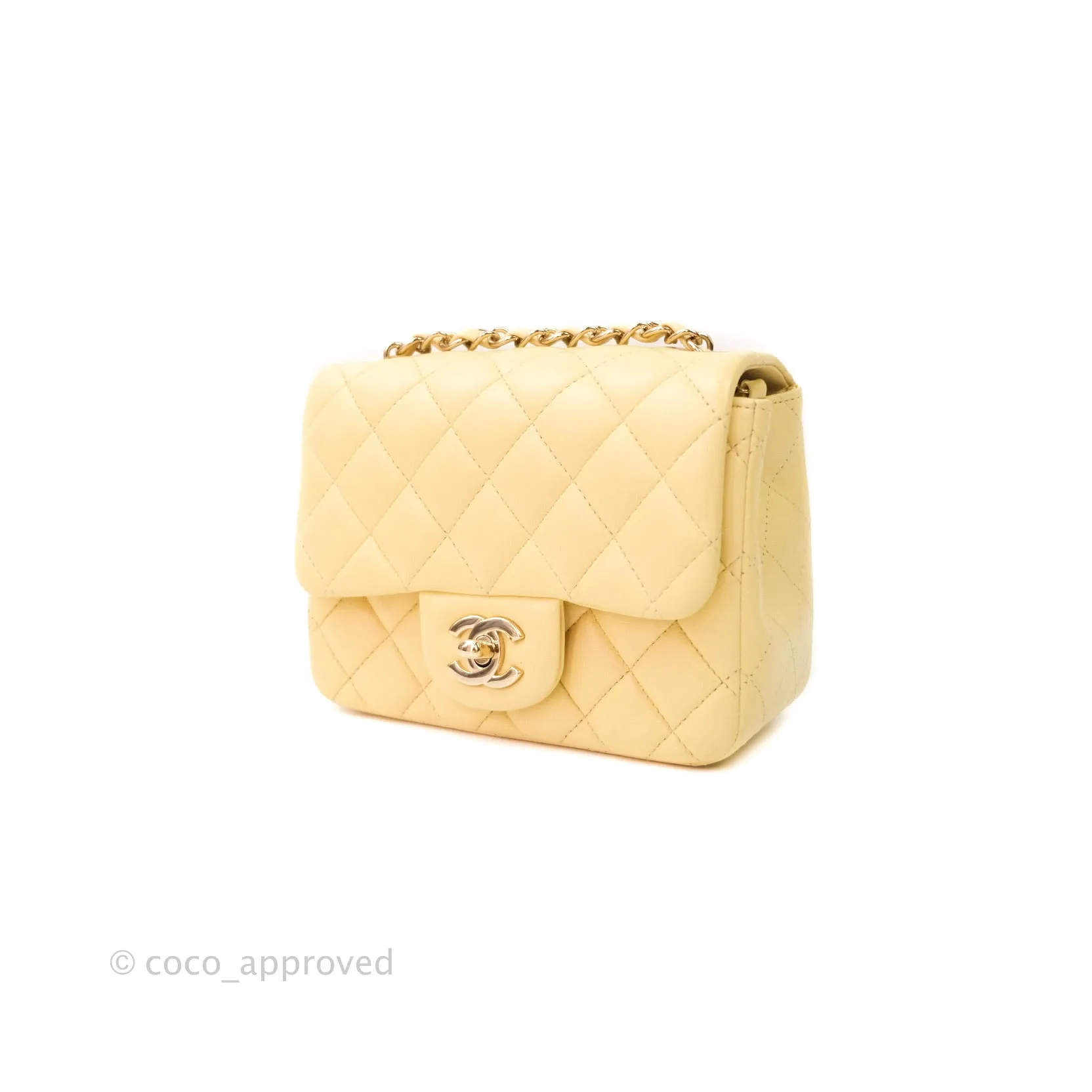Chanel Mini Square Yellow Lambskin Gold Hardware