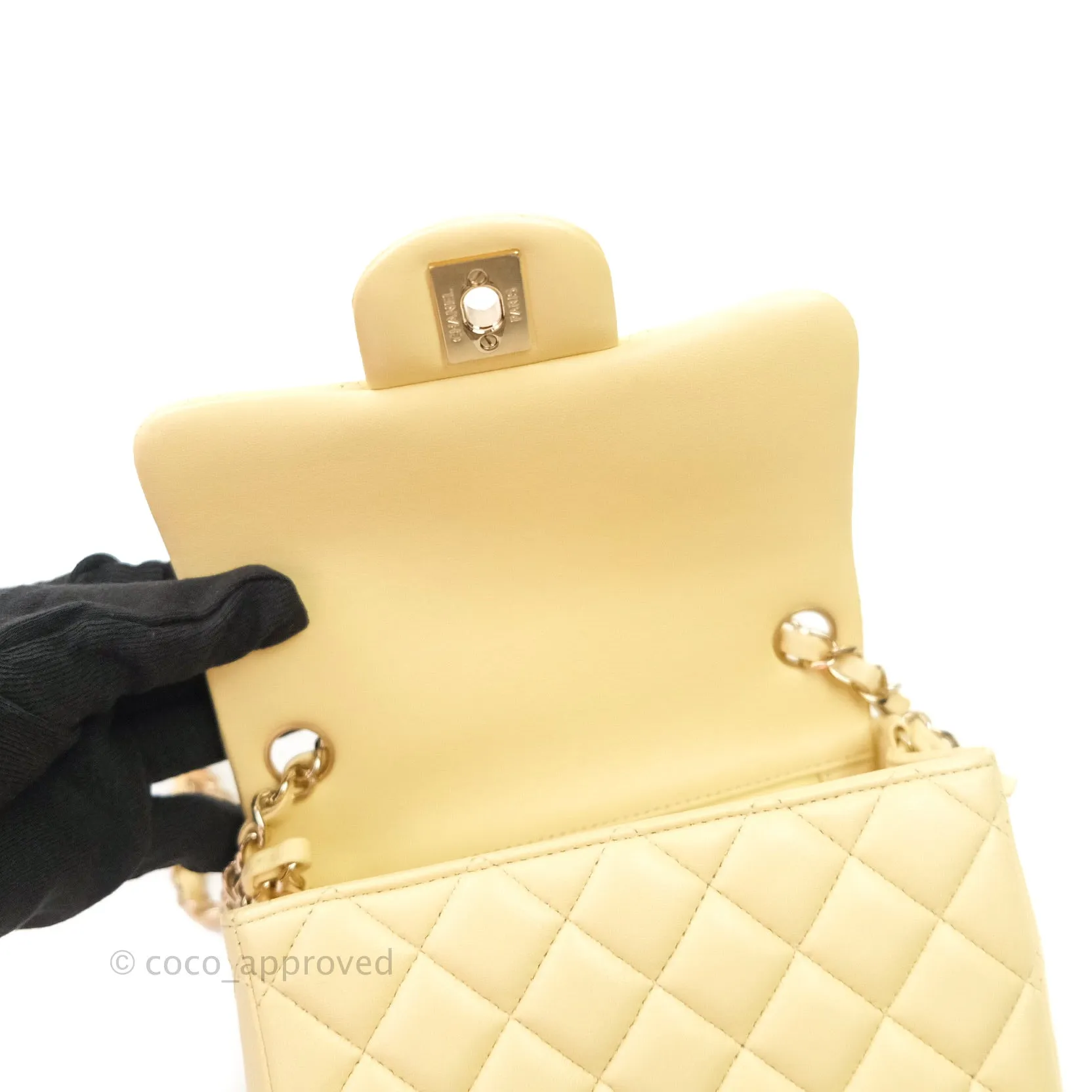 Chanel Mini Square Yellow Lambskin Gold Hardware