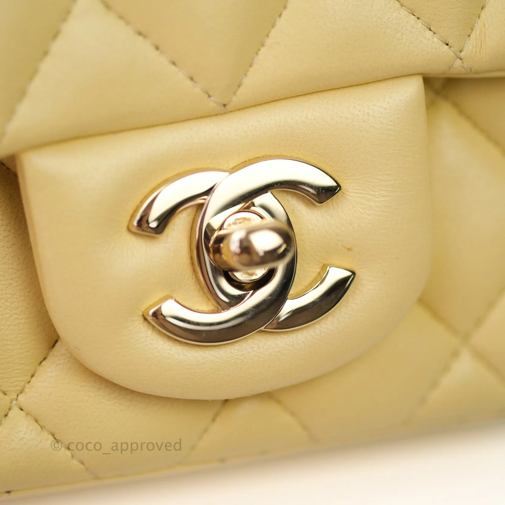 Chanel Mini Square Yellow Lambskin Gold Hardware