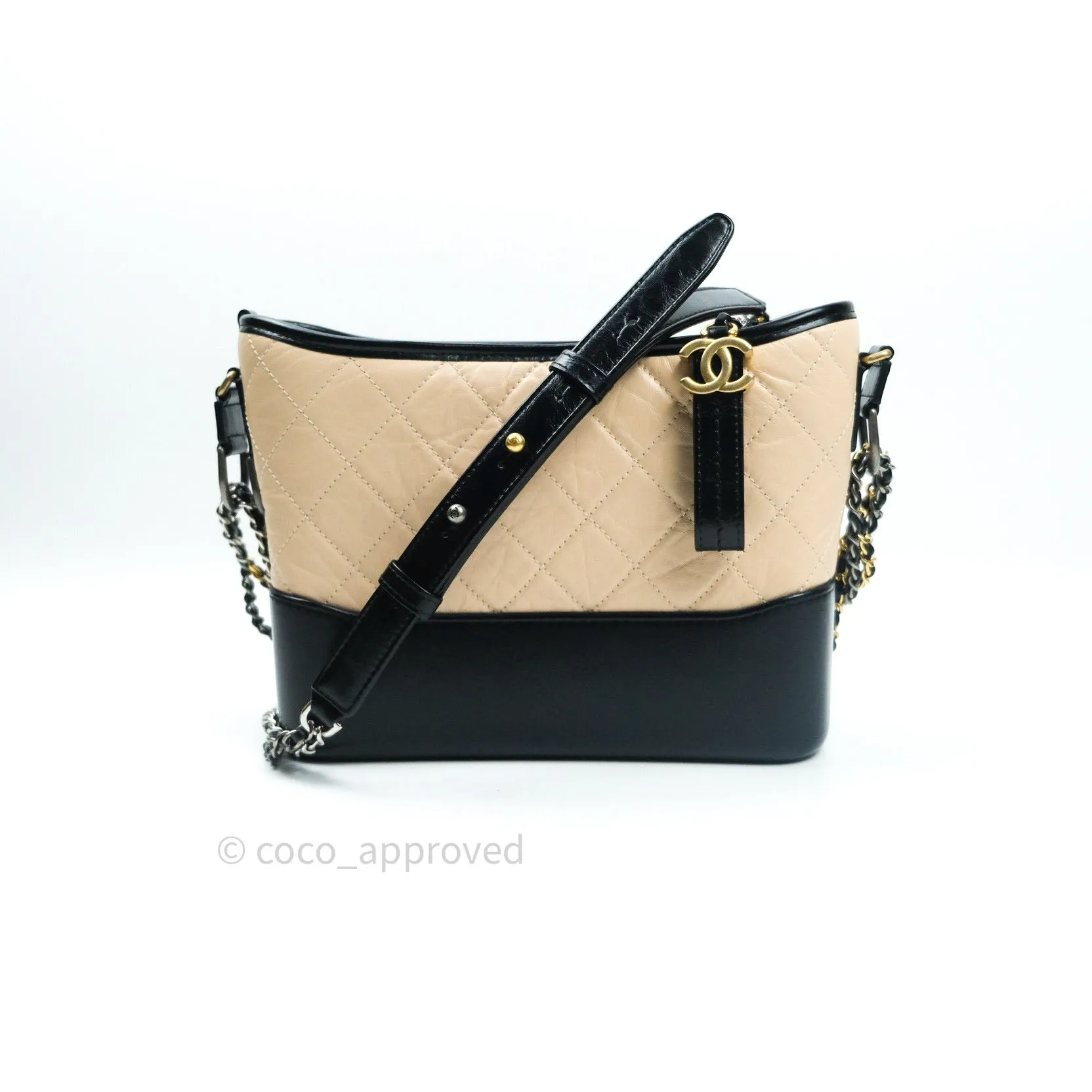 Chanel New Medium Gabrielle Beige Black Aged Calfskin