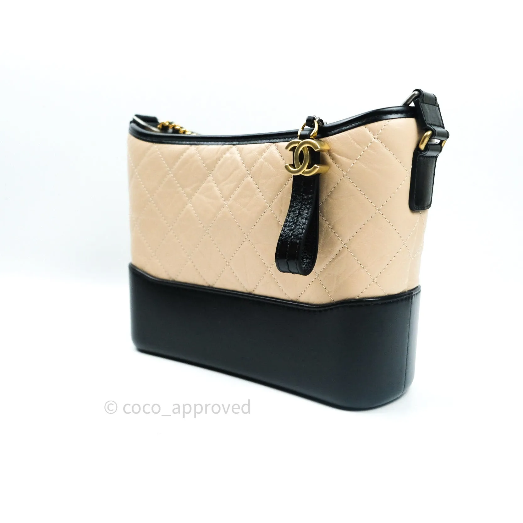 Chanel New Medium Gabrielle Beige Black Aged Calfskin