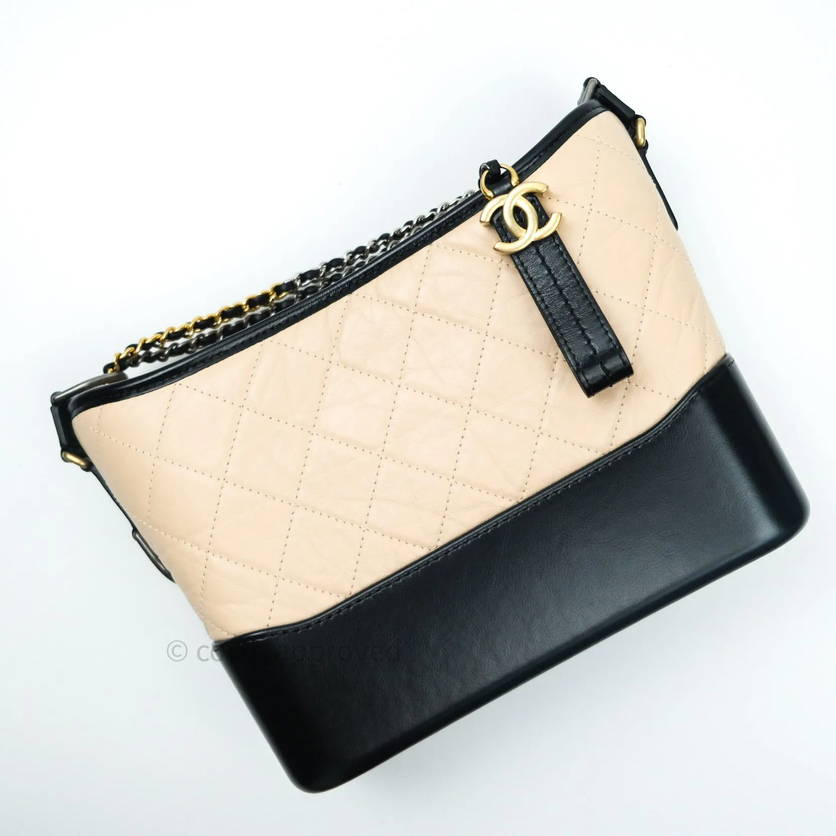 Chanel New Medium Gabrielle Beige Black Aged Calfskin