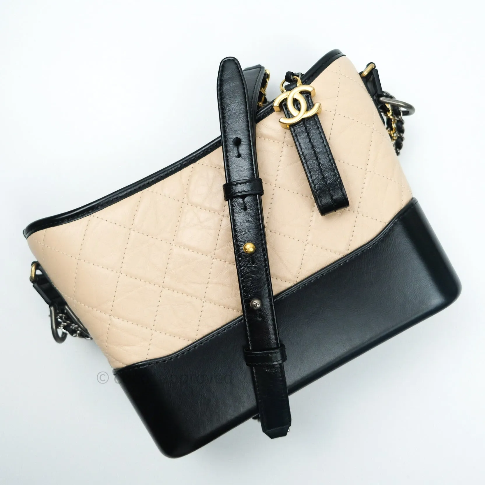 Chanel New Medium Gabrielle Beige Black Aged Calfskin