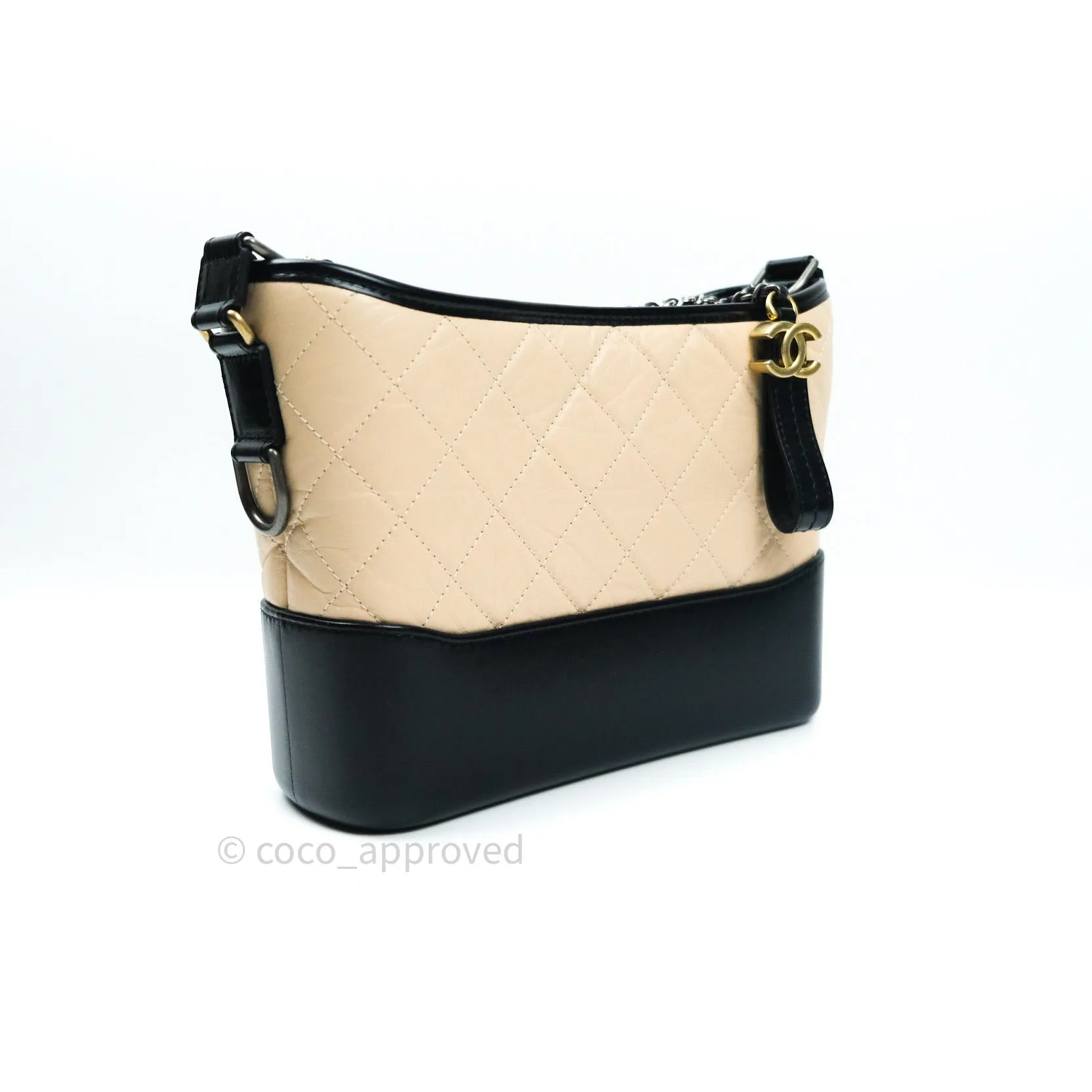 Chanel New Medium Gabrielle Beige Black Aged Calfskin