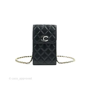Chanel Phone Holder Black/White CC Black Lambskin Gold Hardware
