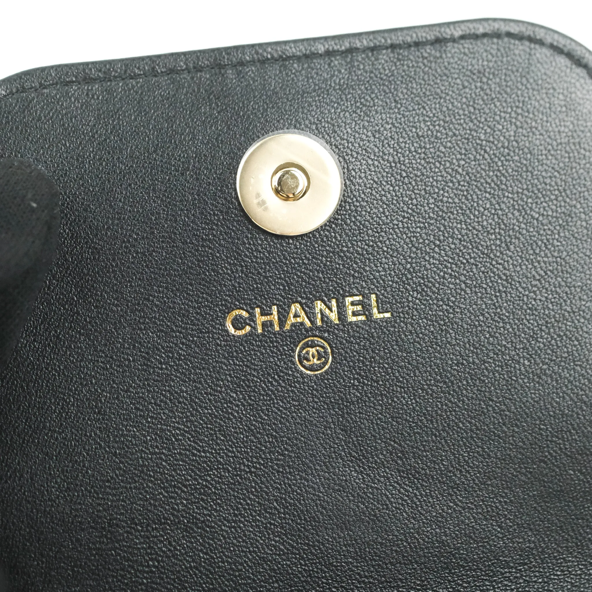 Chanel Phone Holder Black/White CC Black Lambskin Gold Hardware