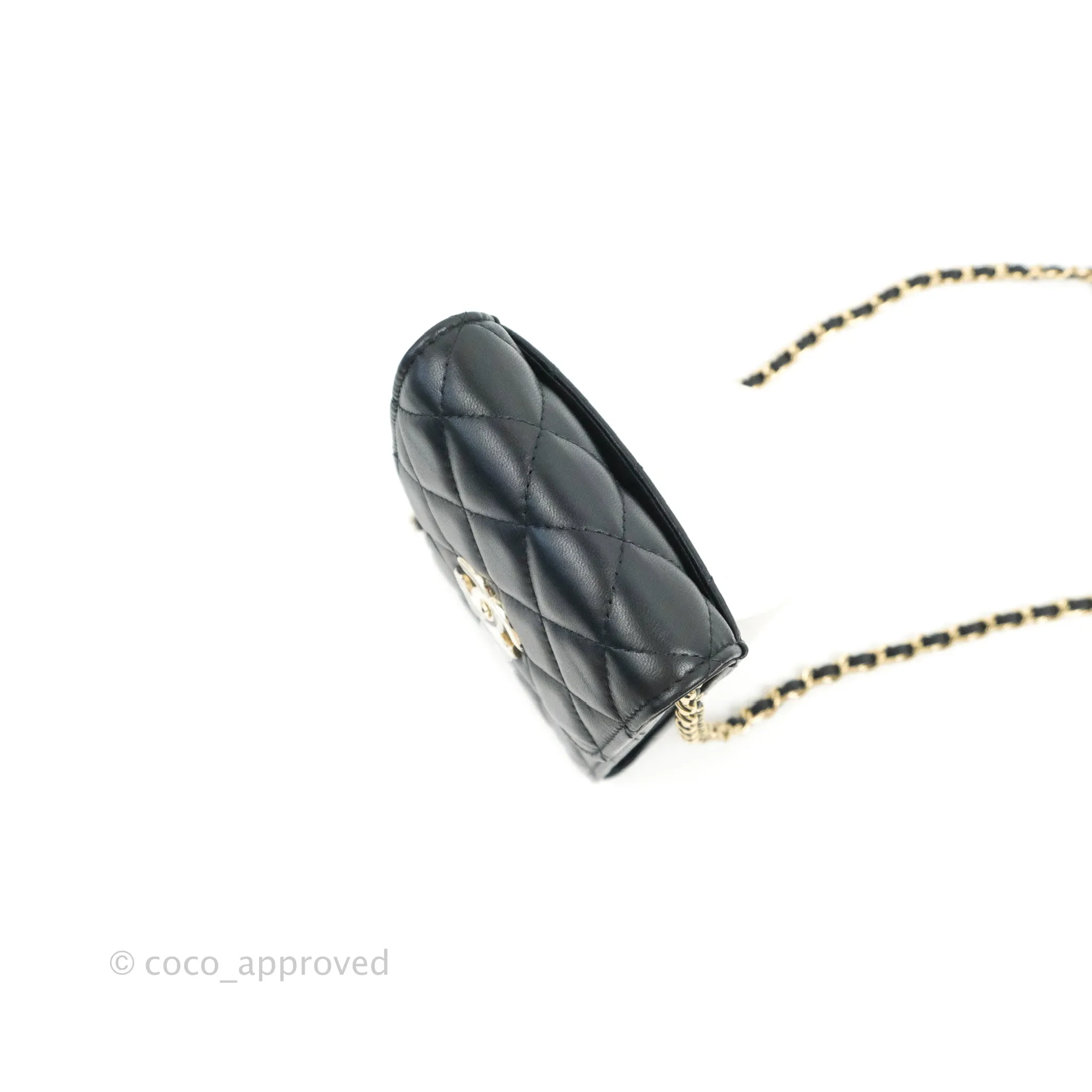 Chanel Phone Holder Black/White CC Black Lambskin Gold Hardware