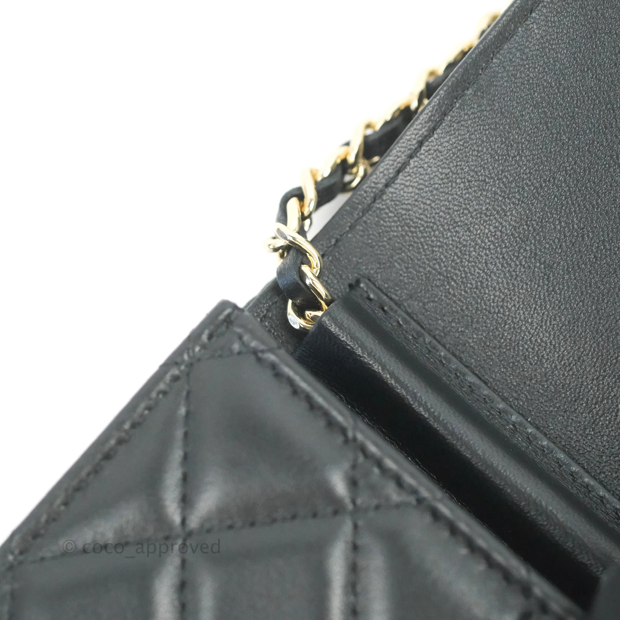 Chanel Phone Holder Black/White CC Black Lambskin Gold Hardware